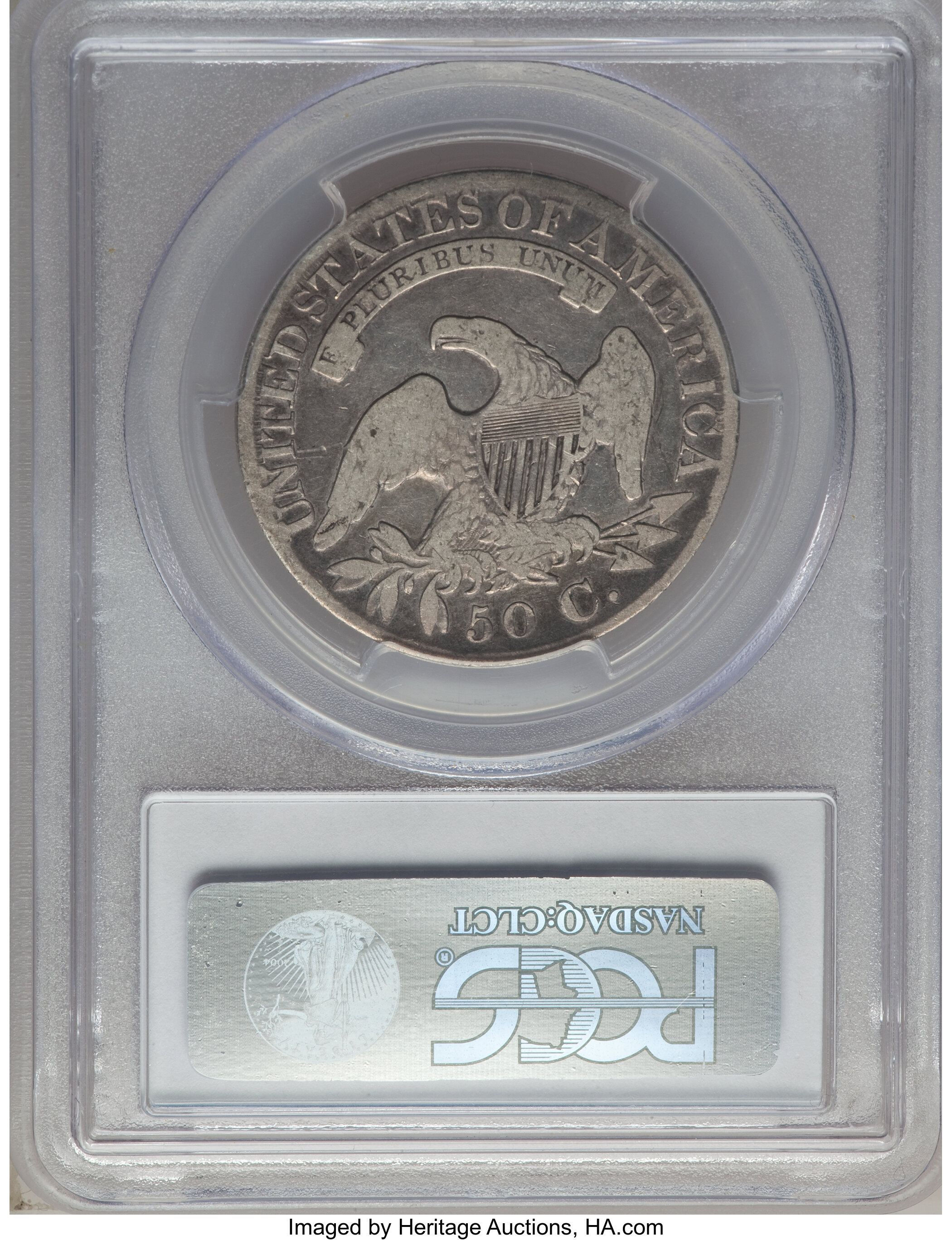 image for: 1827 50C Square Base 2, O-144, High R.5, VG8 PCGS. PCGS Population: (3/14). NGC Census: (0/4). VG8 . Mintage 5,493,400. ...