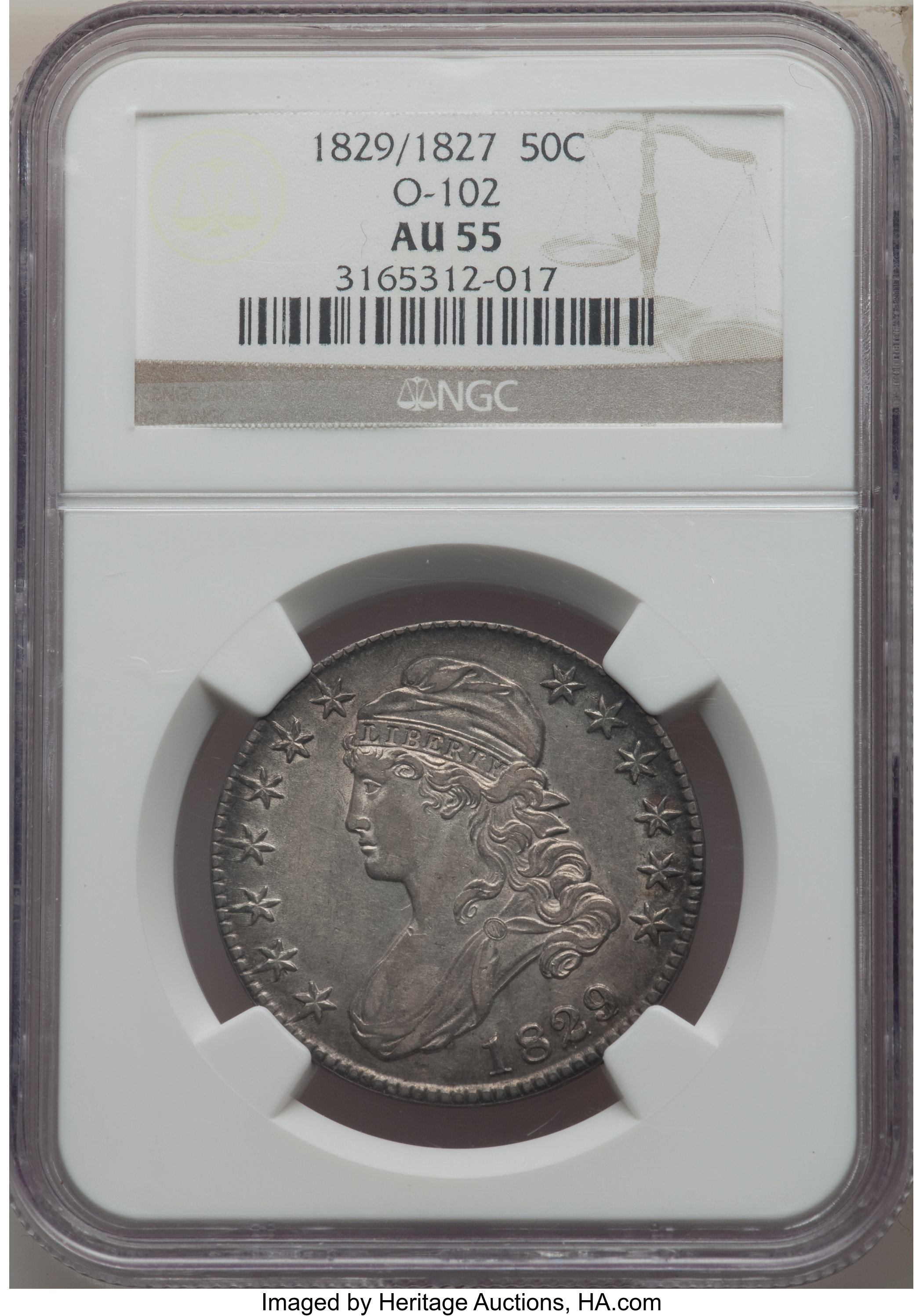 image for: 1829/7 50C O-102, R.2, AU55 NGC. NGC Census: (11/9). PCGS Population: (3/7). AU55. ...