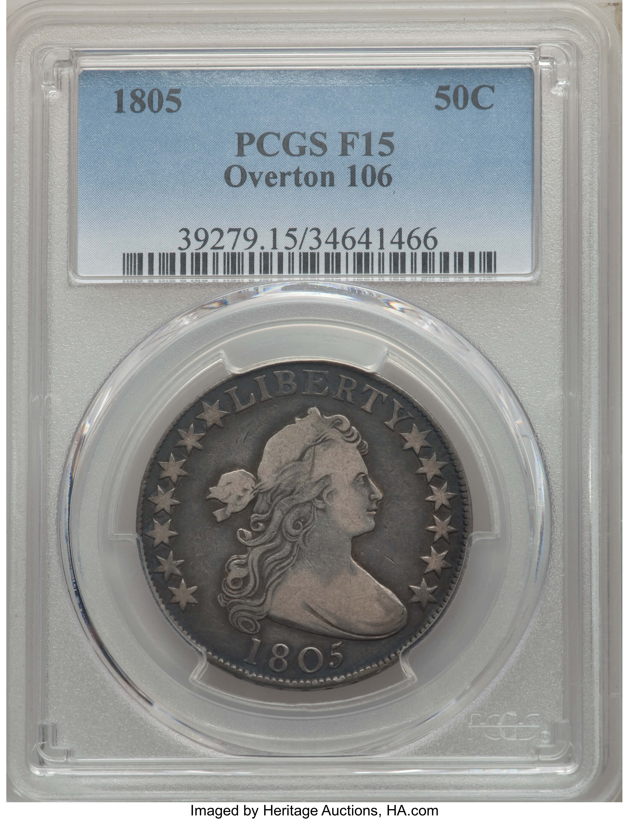 image for: 1805 50C O-106, T-13, High R.3, Fine 15 PCGS. PCGS Population: (3/6). NGC Census: (2/5).  From The E.B. Strickland Co...