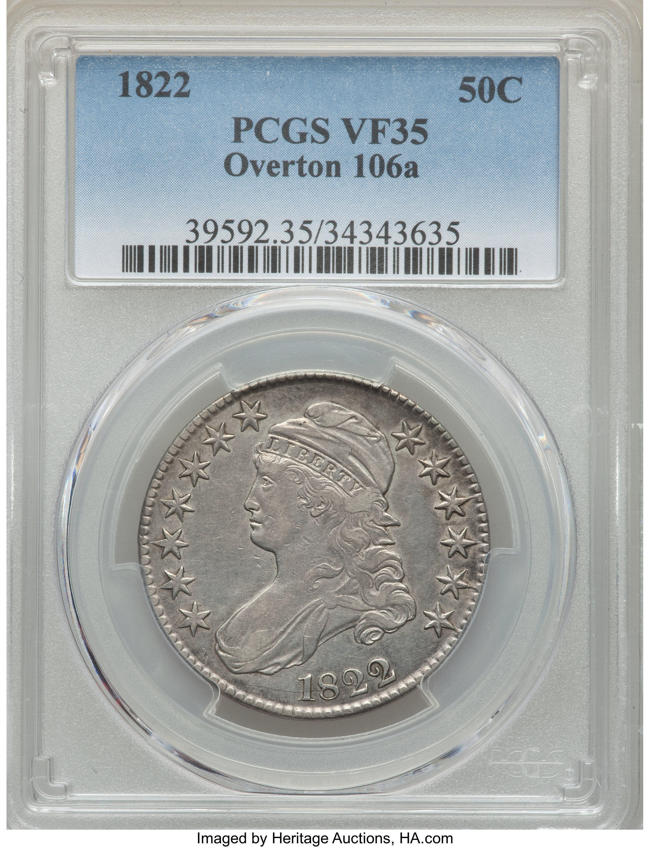 image for: 1822 50C O-106a, R.3, VF35 PCGS. PCGS Population: (3/8). NGC Census: (0/8).  Mintage 1,559,573. ...