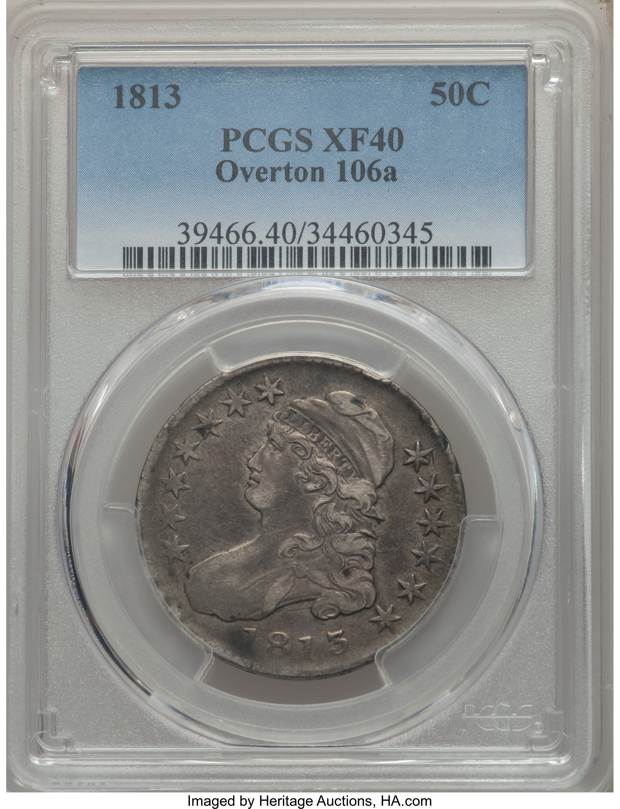 image for: 1813 50C O-106a, R.2, XF40 PCGS. PCGS Population: (4/6). NGC Census: (3/5). XF40. ...