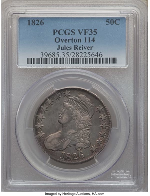 image for: 1826 50C O-114, High R.4, VF35 PCGS. EX: Jules Reiver. PCGS Population: (2/11). NGC Census: (0/9). Mintage 4,000,000. ...