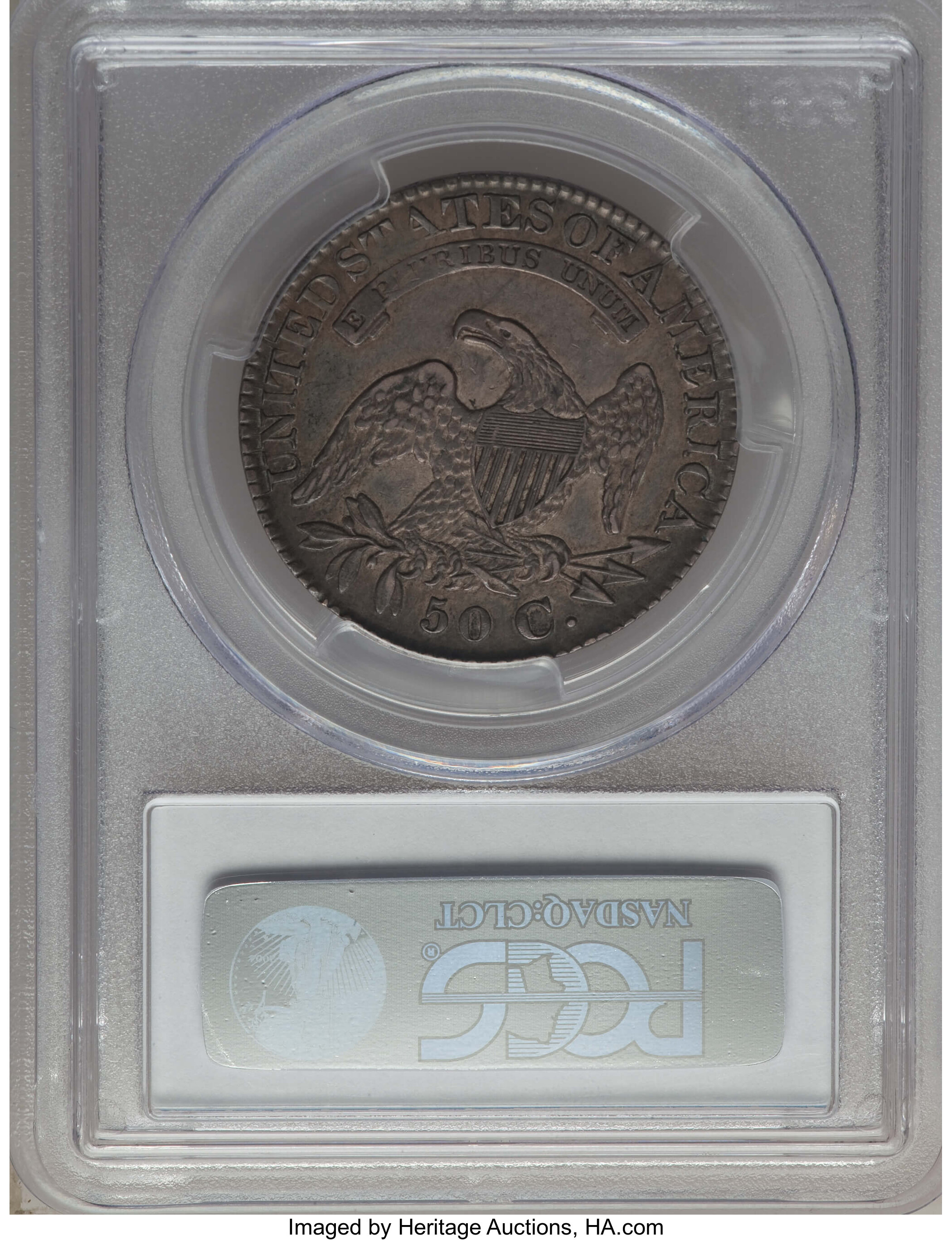 image for: 1827 50C Square Base 2, O-108a, Low R.4, XF45 PCGS. PCGS Population: (4/3). NGC Census: (3/3). XF45. Mintage 5,493,400. ...