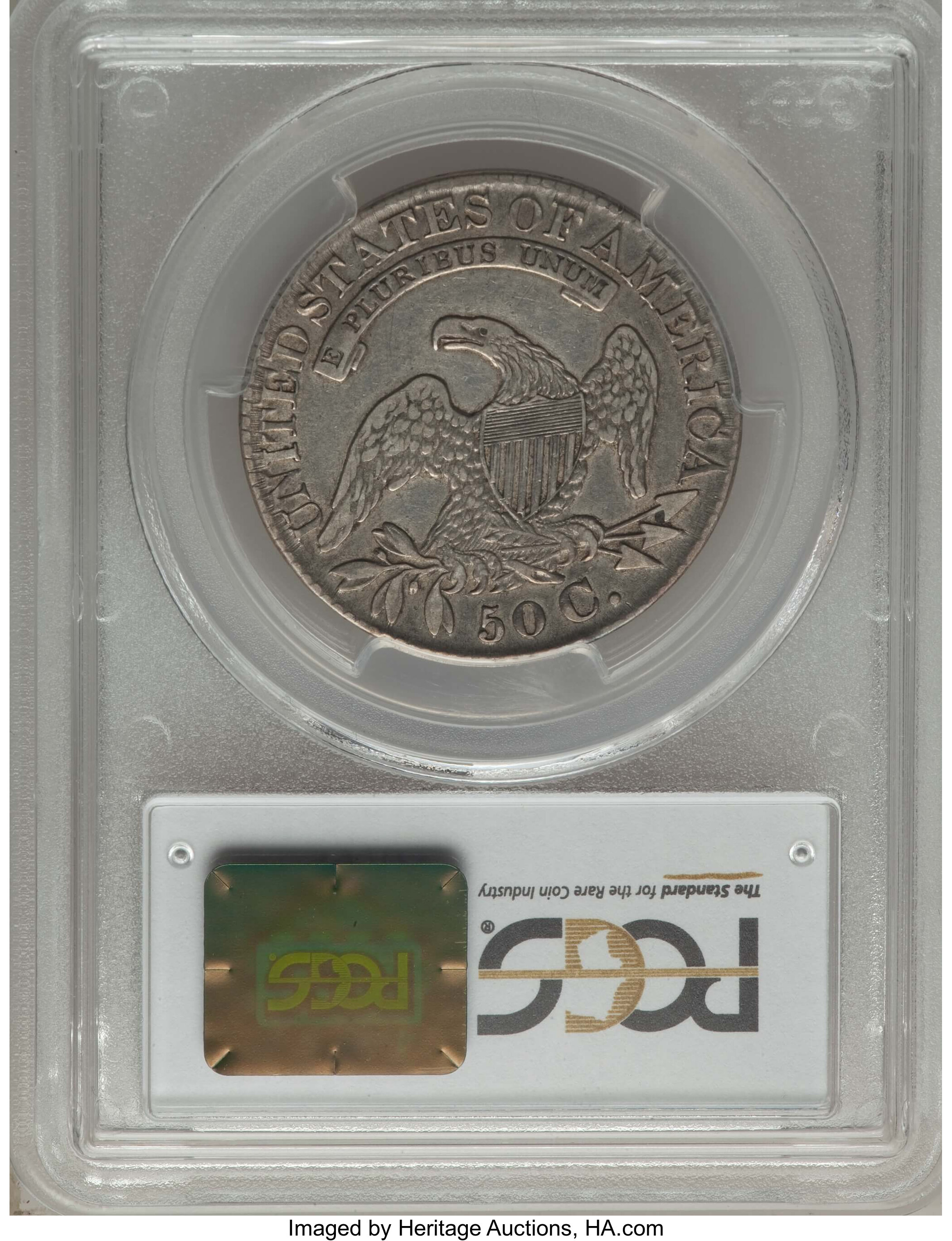 image for: 1827 50C Square Base 2, O-110, Low R.4, VF35 PCGS. PCGS Population: (1/14). NGC Census: (2/13).  Mintage 5,493,400. ...