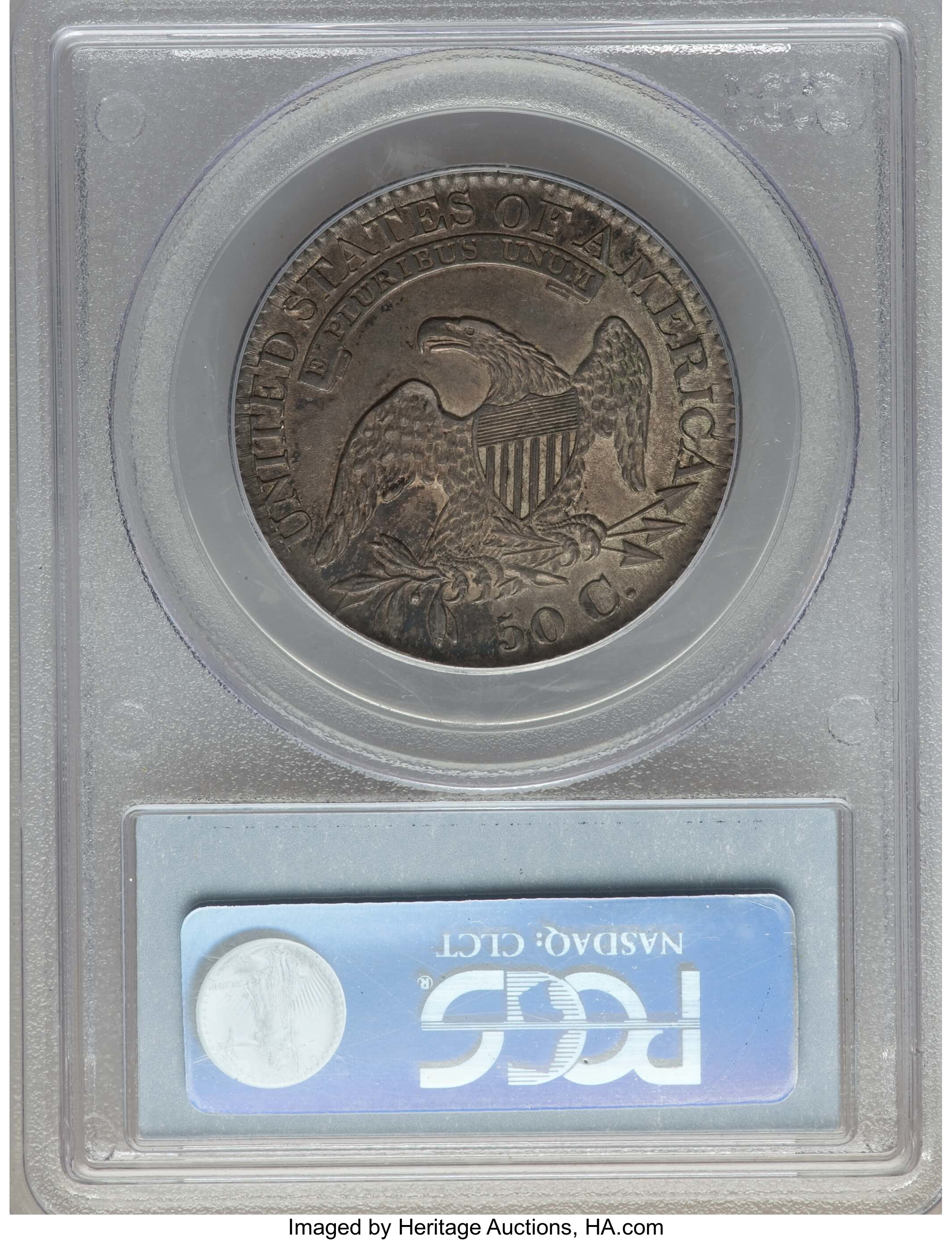 image for: 1827 50C Square Base 2, O-118, R.3, AU53 PCGS. PCGS Population: (2/4). NGC Census: (1/6). AU53. Mintage 5,493,400. ...