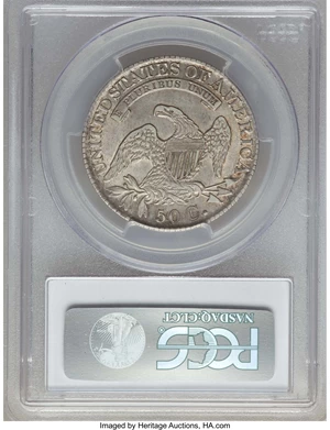 image for: 1827 50C Square Base 2, O-126, R.2, AU53 PCGS. PCGS Population: (3/5). NGC Census: (2/4). AU53. Mintage 5,493,400. ...