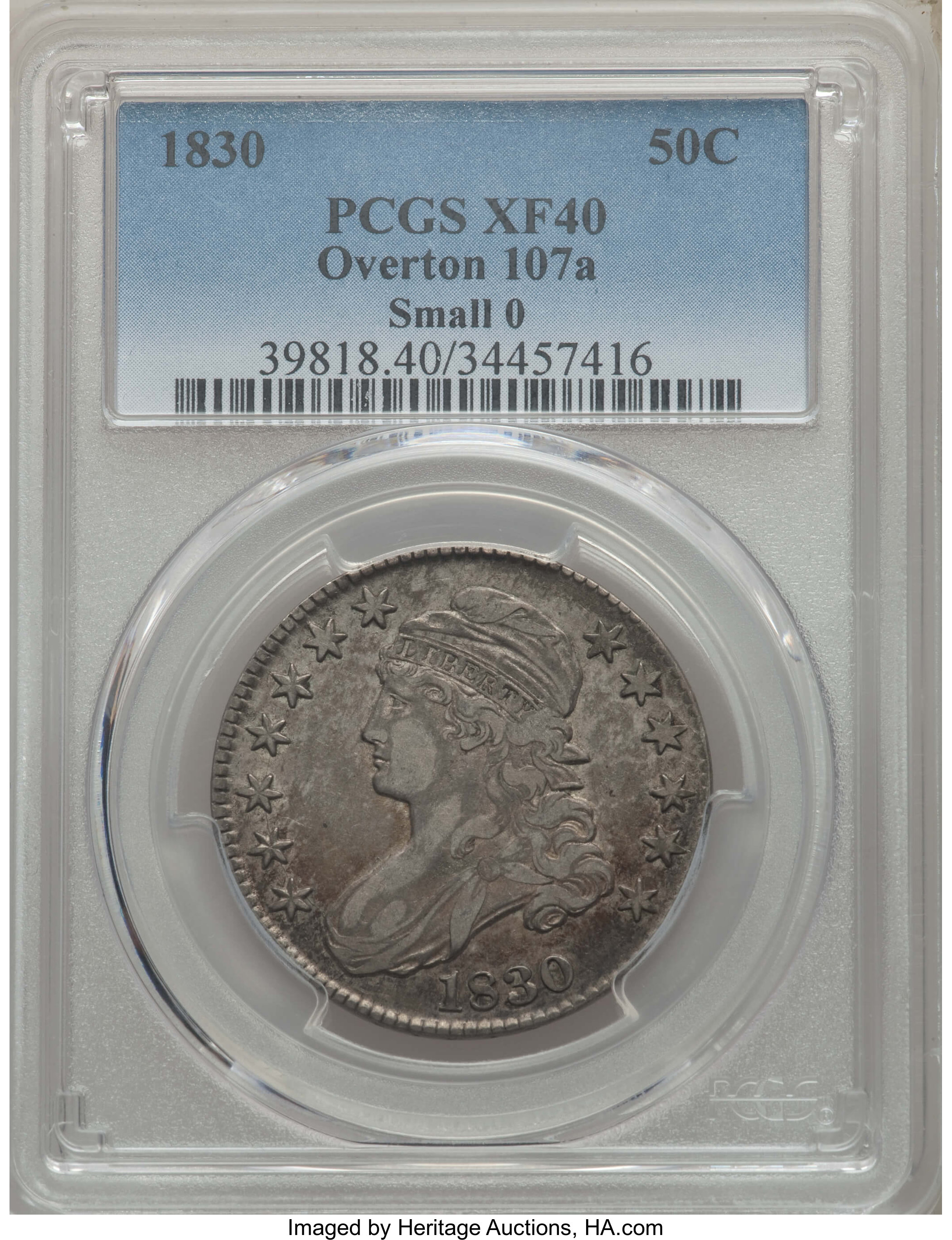 image for: 1830 50C Small 0, O-107a, R.2, XF40 PCGS. PCGS Population: (2/9). NGC Census: (1/11). XF40. Mintage 4,764,800. ...