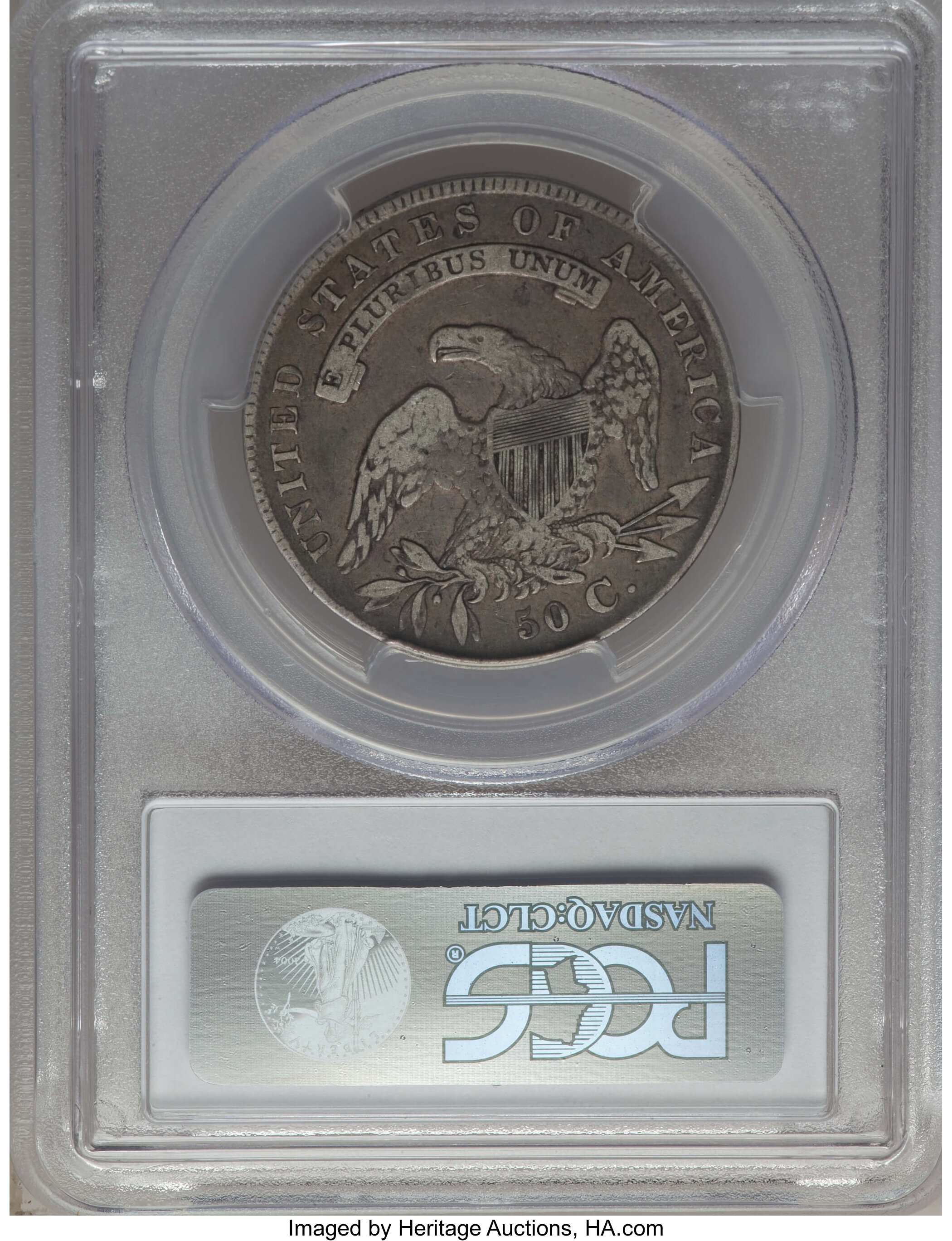 image for: 1836 50C Lettered Edge, O-107, R.4, VF20 PCGS. PCGS Population: (1/18). NGC Census: (0/12). VF20. Mintage 6,545,000. ...