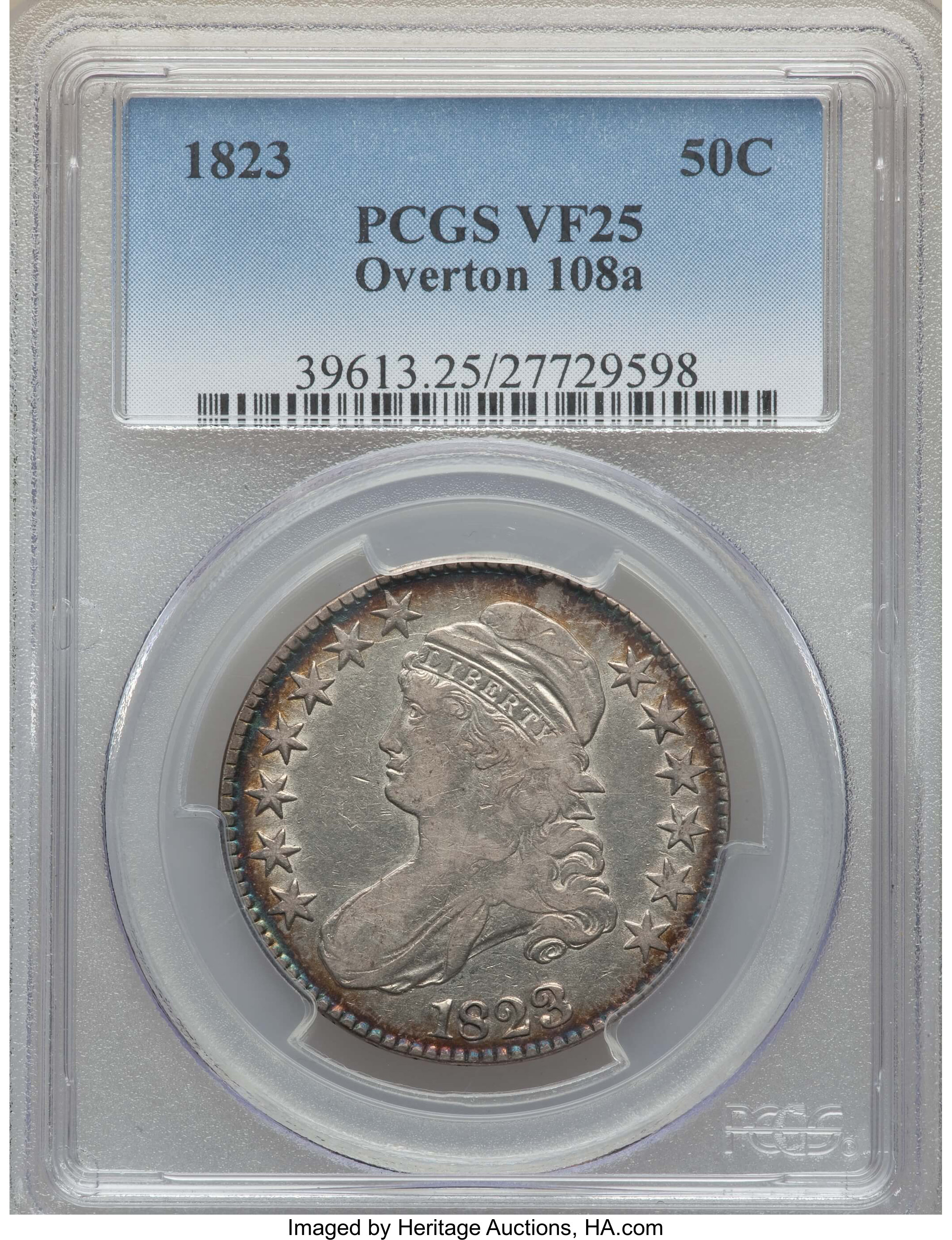 image for: 1823 50C O-108a, R.3, VF25 PCGS. PCGS Population: (1/12). NGC Census: (1/7).  Mintage 1,694,200. ...