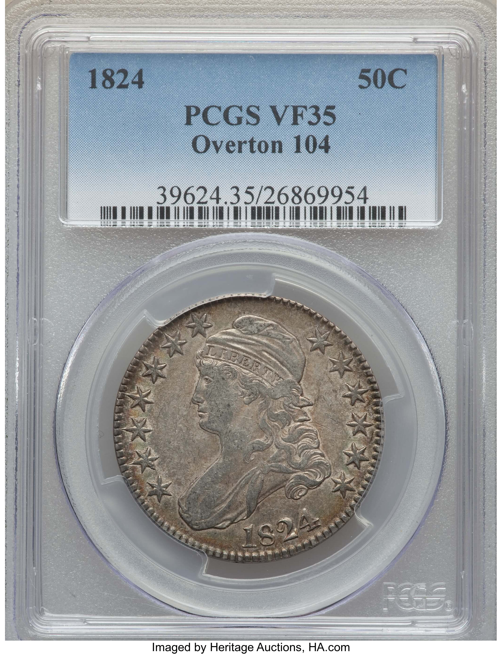image for: 1824 50C O-104, R.2, VF35 PCGS. PCGS Population: (1/14). NGC Census: (1/24).  Mintage 3,504,954. ...