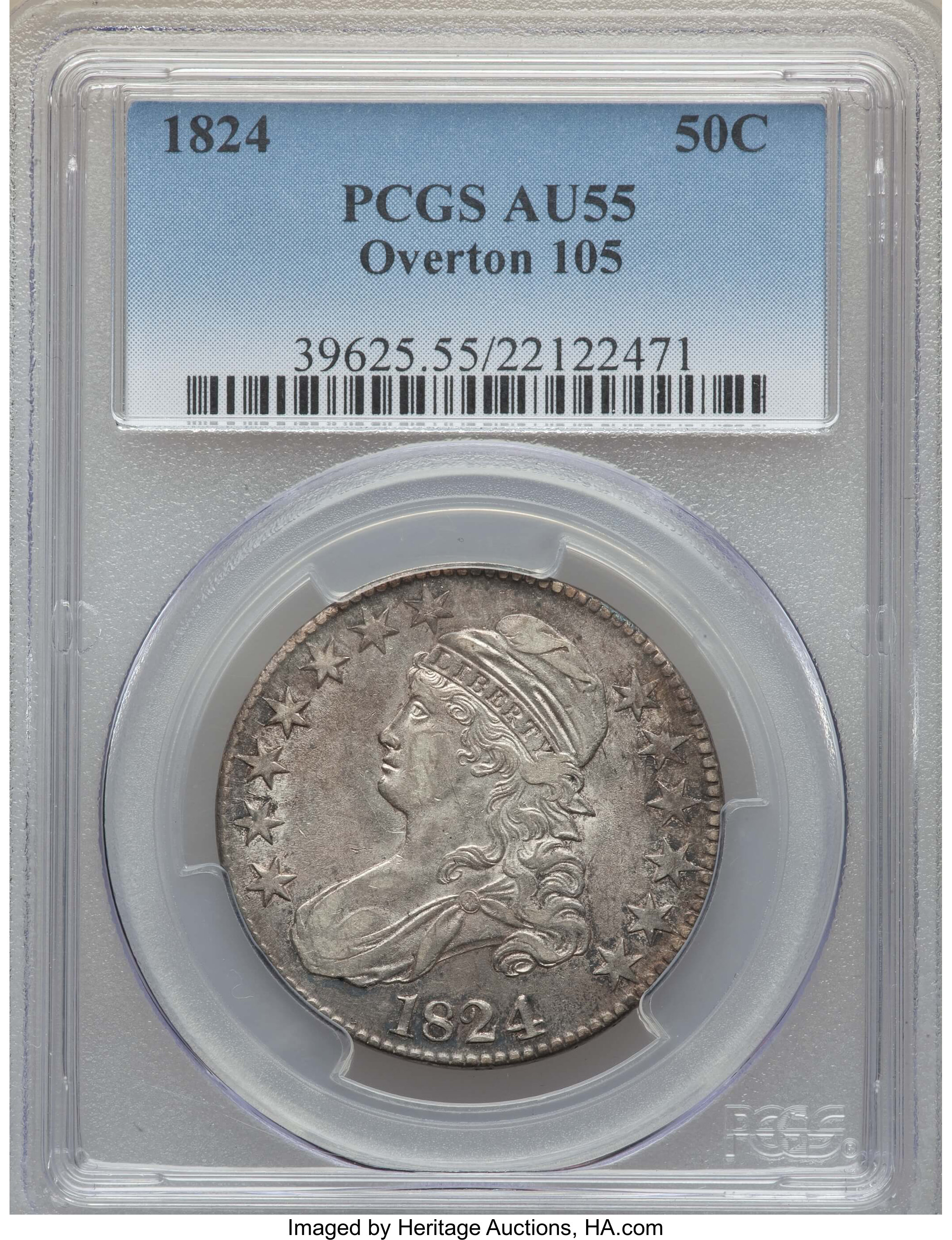 image for: 1824 50C O-105, R.2, AU55 PCGS. PCGS Population: (4/4). NGC Census: (5/11). AU55. Mintage 3,504,954. ...