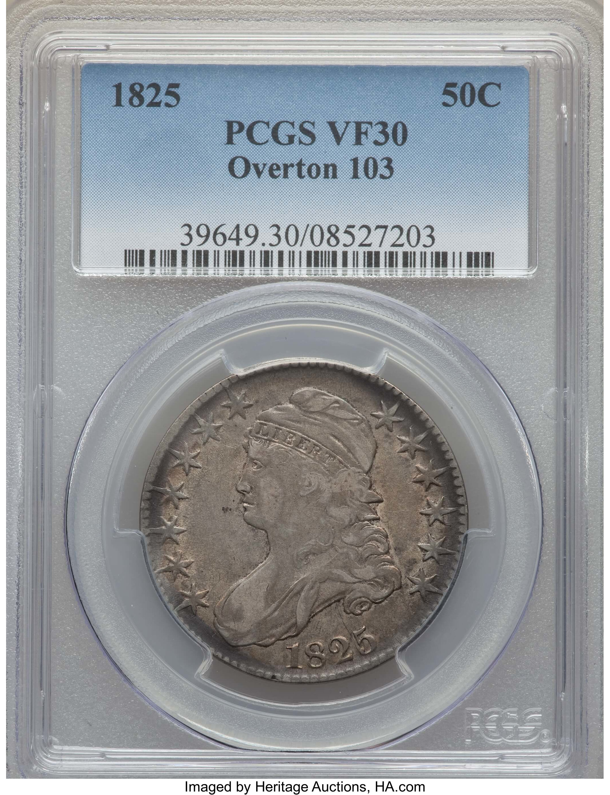 image for: 1825 50C O-103, Low R.4, VF30 PCGS. PCGS Population: (2/6). NGC Census: (0/11).  Mintage 2,900,000. ...