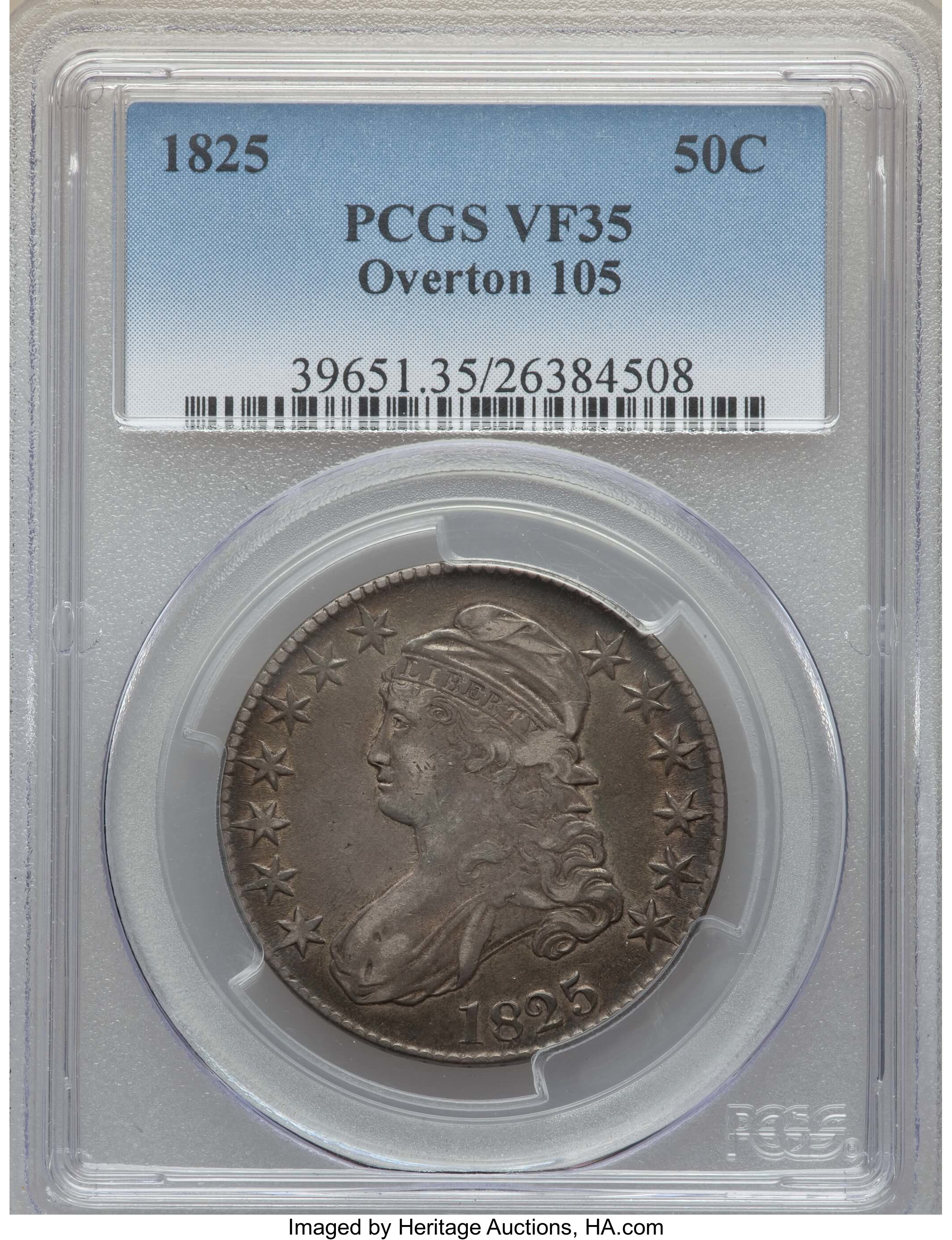 image for: 1825 50C O-105, R.2, VF35 PCGS. PCGS Population: (1/12). NGC Census: (1/11).  ...