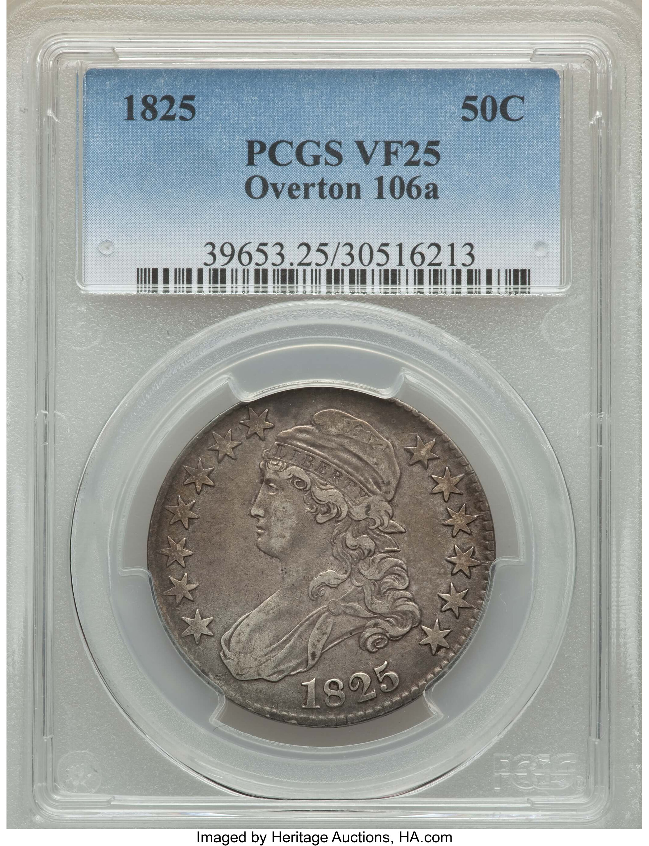 image for: 1825 50C O-106a, R.3, VF25 PCGS. PCGS Population: (1/8). NGC Census: (0/8).  Mintage 2,900,000. ...