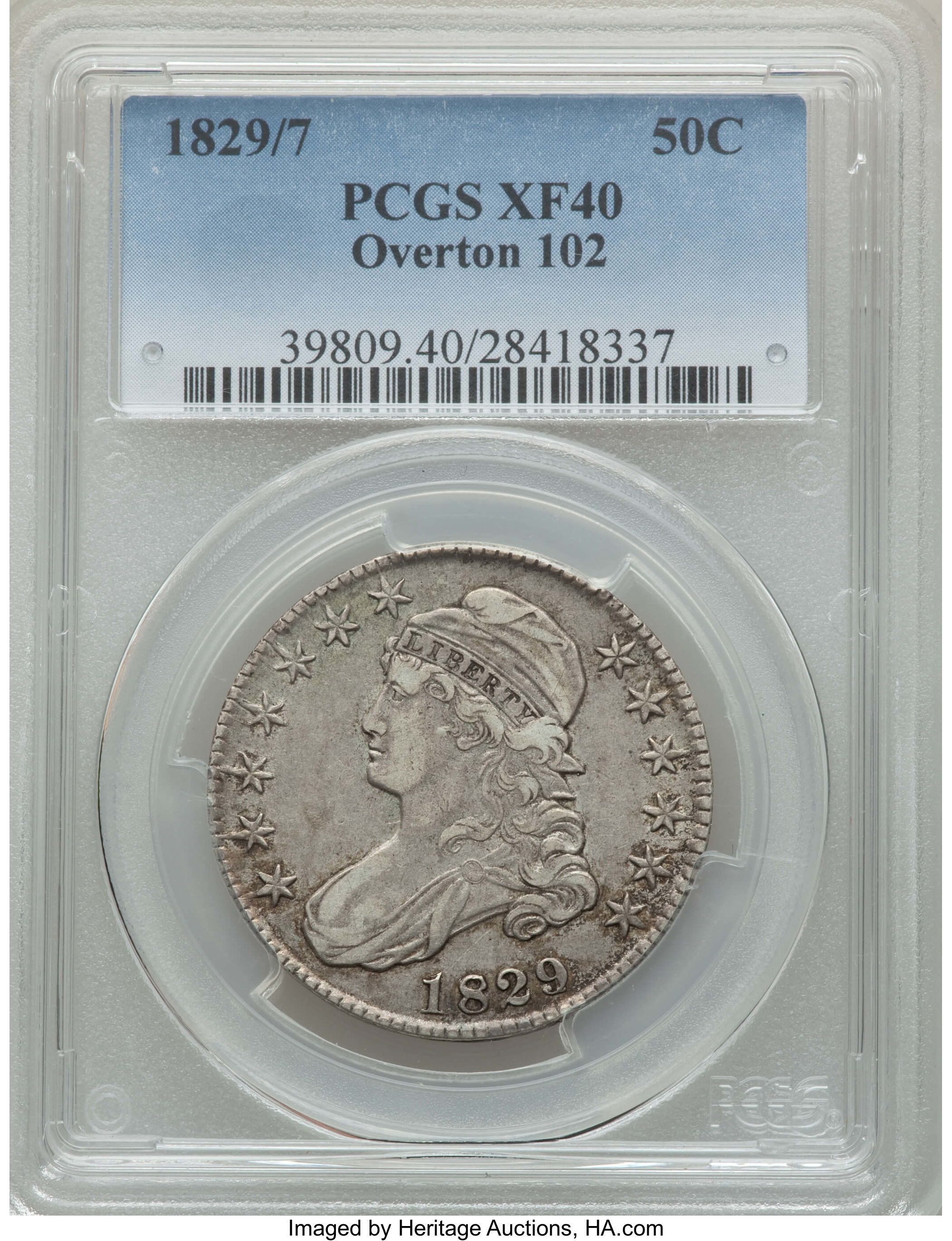 image for: 1829/7 50C O-102, R.2, XF40 PCGS. PCGS Population: (3/16). NGC Census: (3/29). XF40. ...