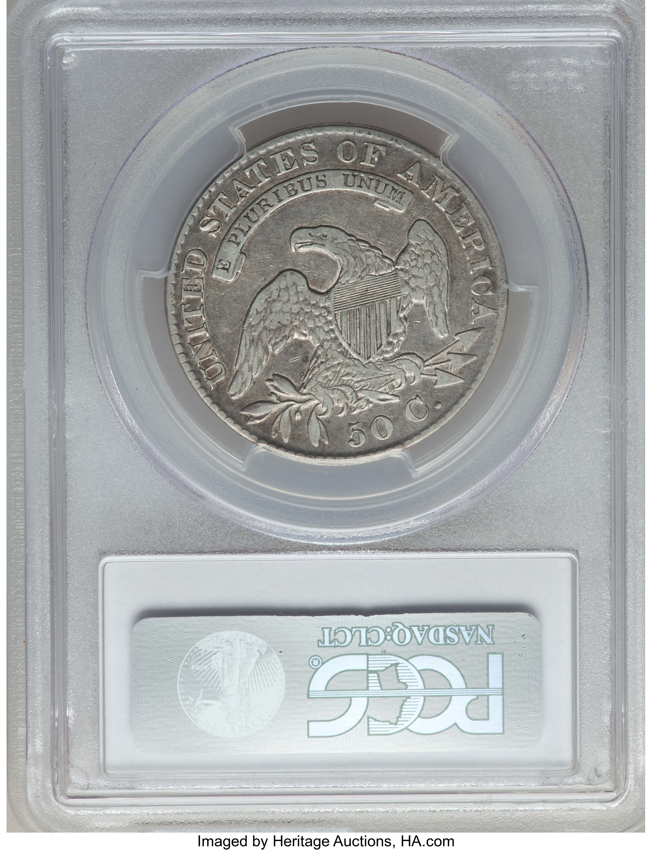 image for: 1829 50C Small Letters, O-111, R.2, VF20 PCGS. PCGS Population: (2/12). NGC Census: (0/13). VF20. Mintage 3,712,156. ...