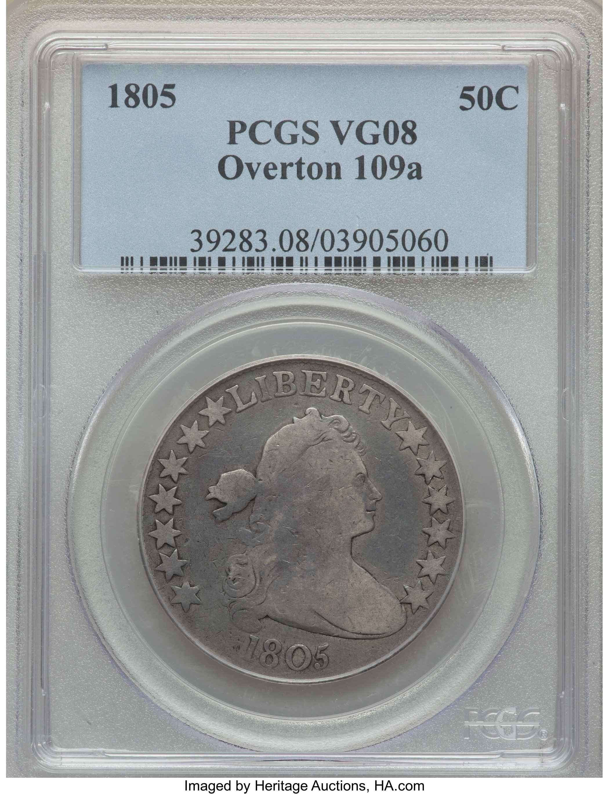 image for: 1805 50C O-109a, T-14, Low R.4, VG8 PCGS. PCGS Population: (1/9). NGC Census: (2/13). VG8 . ...