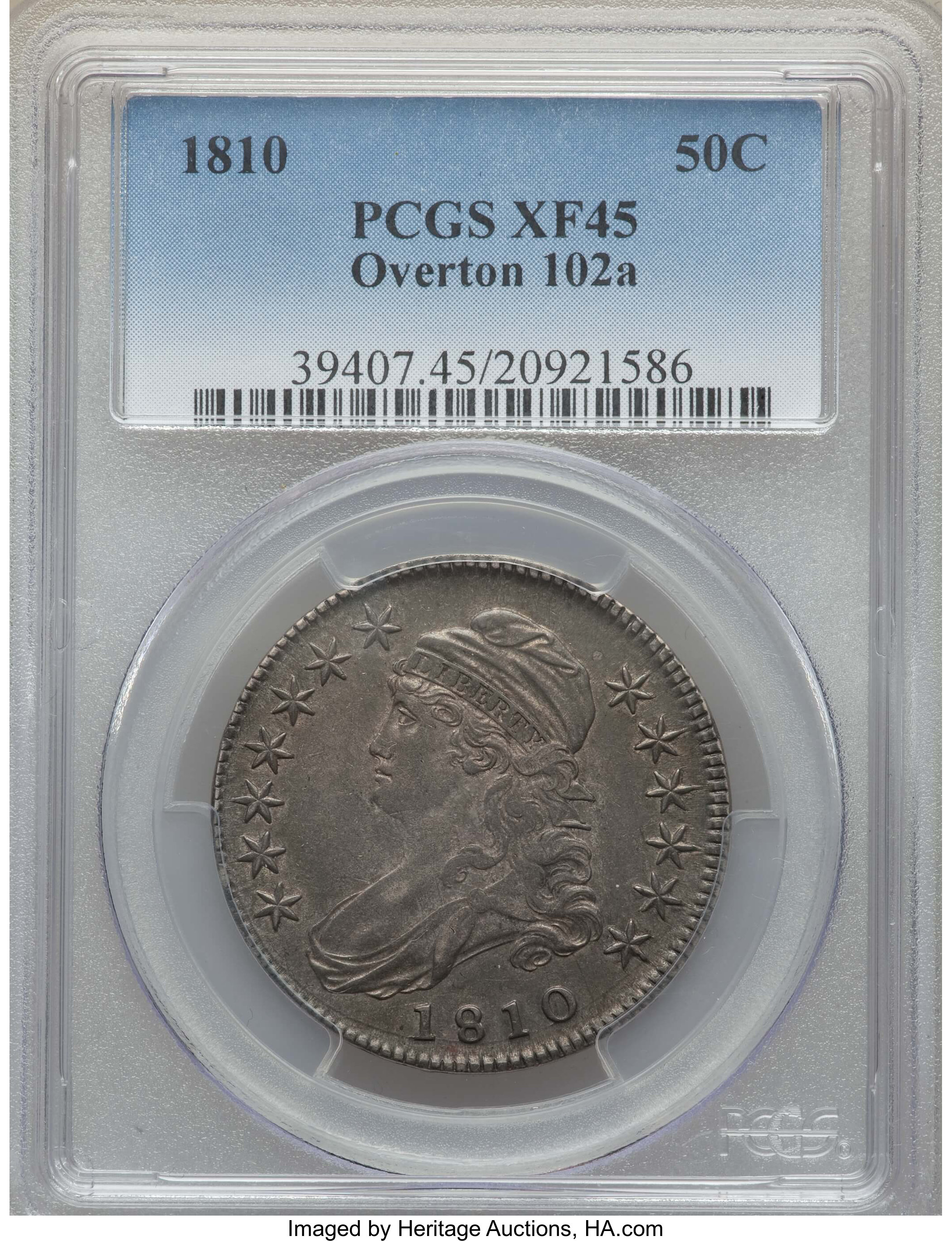 image for: 1810 50C O-102a, R.1, XF45 PCGS. PCGS Population: (4/8). NGC Census: (4/8). XF45. ...