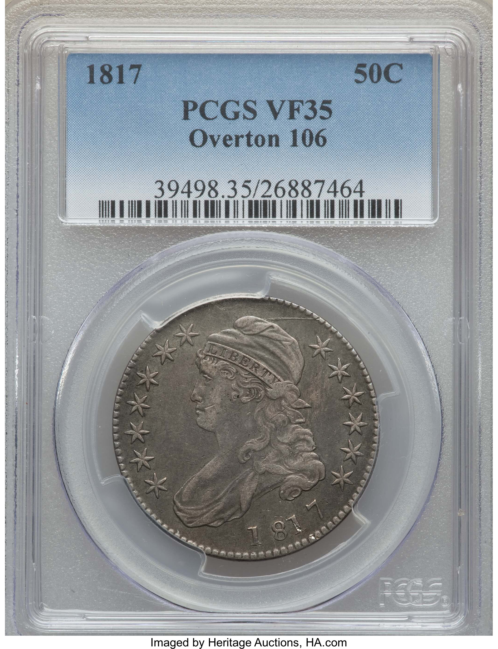 image for: 1817 50C O-106, R.2, VF35 PCGS. PCGS Population: (1/9). NGC Census: (1/8).  Mintage 1,215,567. ...