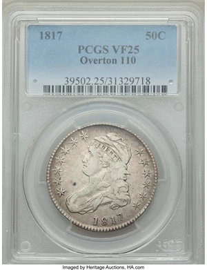 image for: 1817 50C O-110, R.2, VF25 PCGS. PCGS Population: (1/24). NGC Census: (1/17). Mintage 1,215,567. ...
