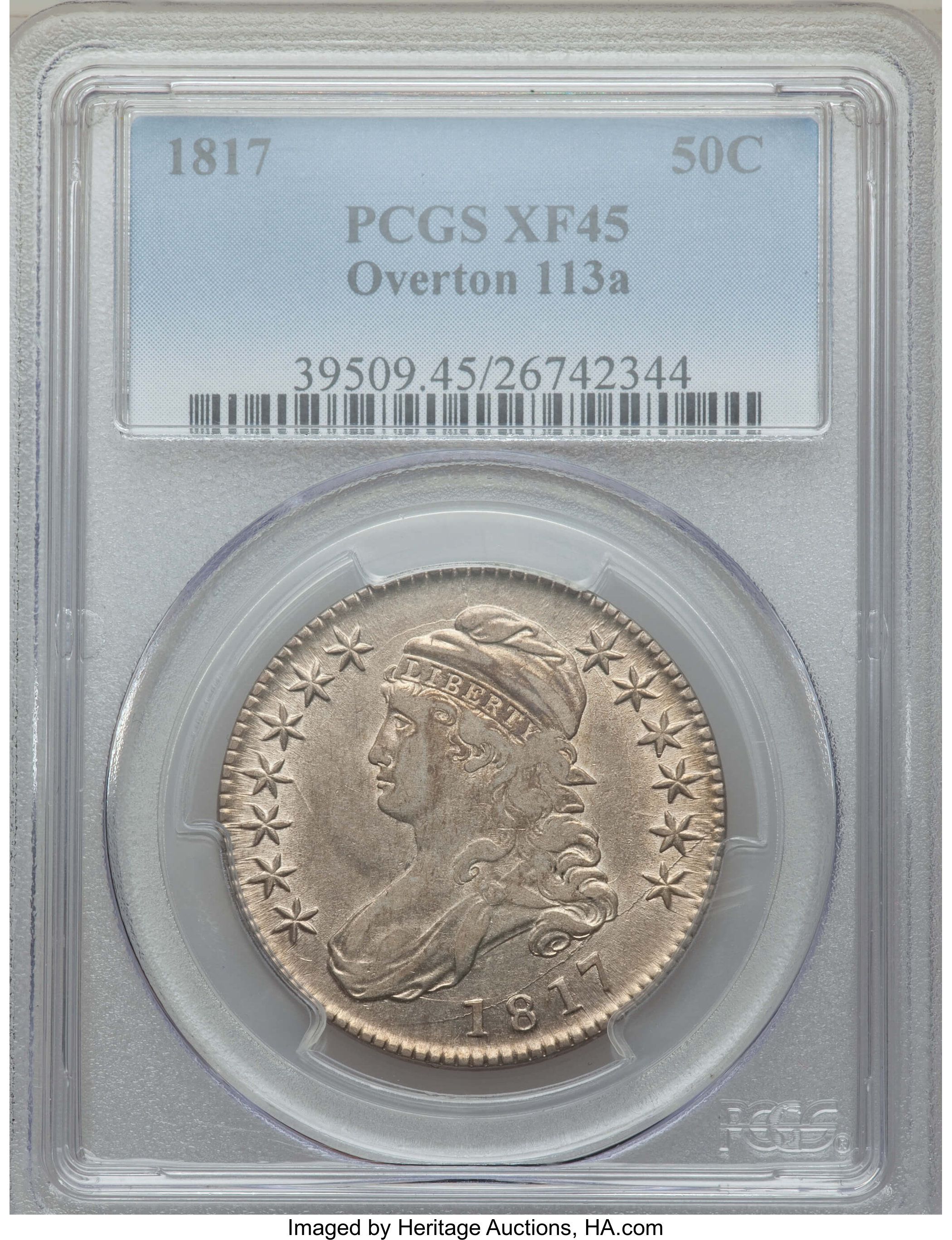 image for: 1817 50C O-113a, R.4, XF45 PCGS. PCGS Population: (1/1). NGC Census: (0/2). XF45. Mintage 1,215,567. ...