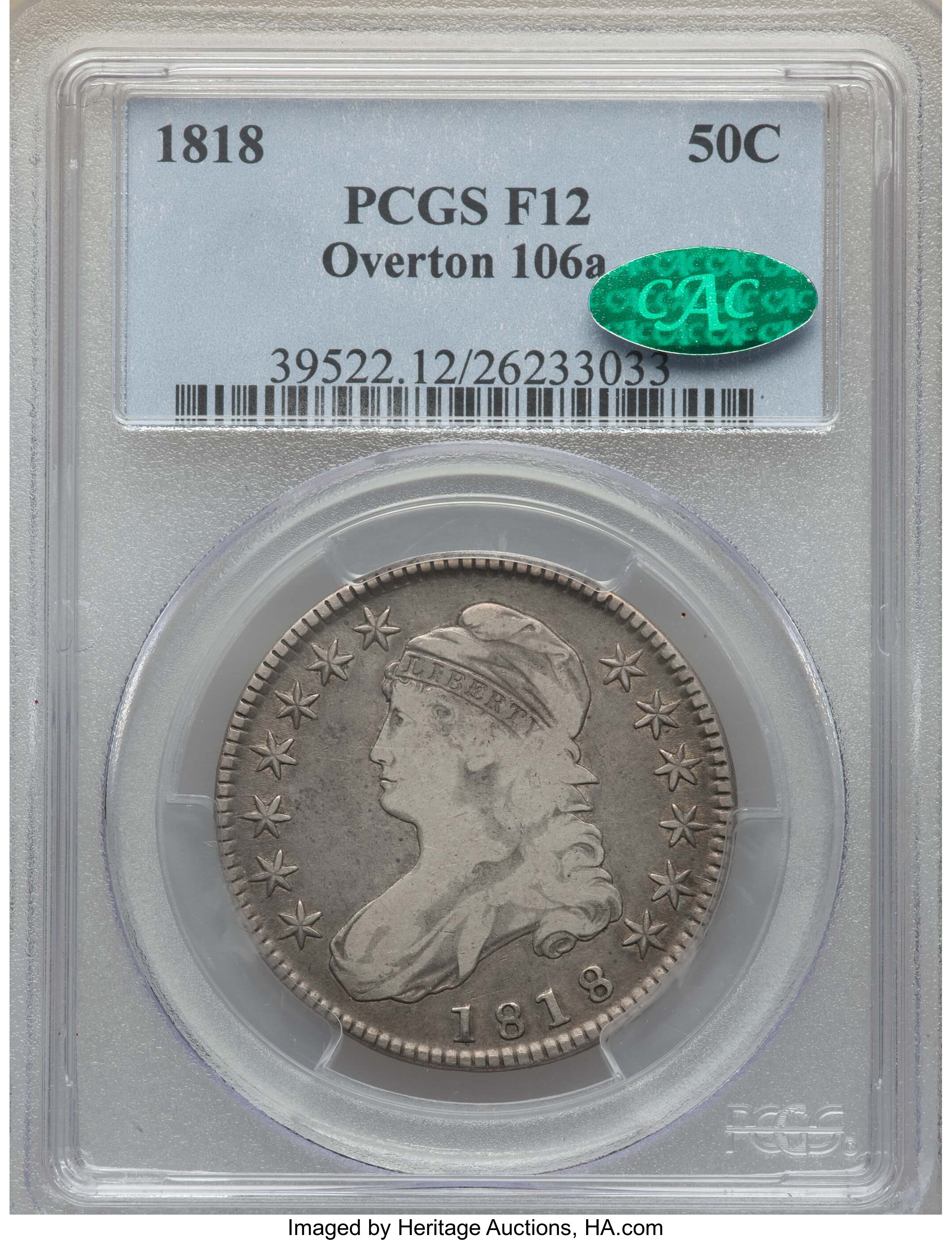 image for: 1818 50C O-106a, R.3, Fine 12 PCGS. CAC. PCGS Population: (2/8). NGC Census: (0/8). Fine 12. Mintage 1,960,322. ...