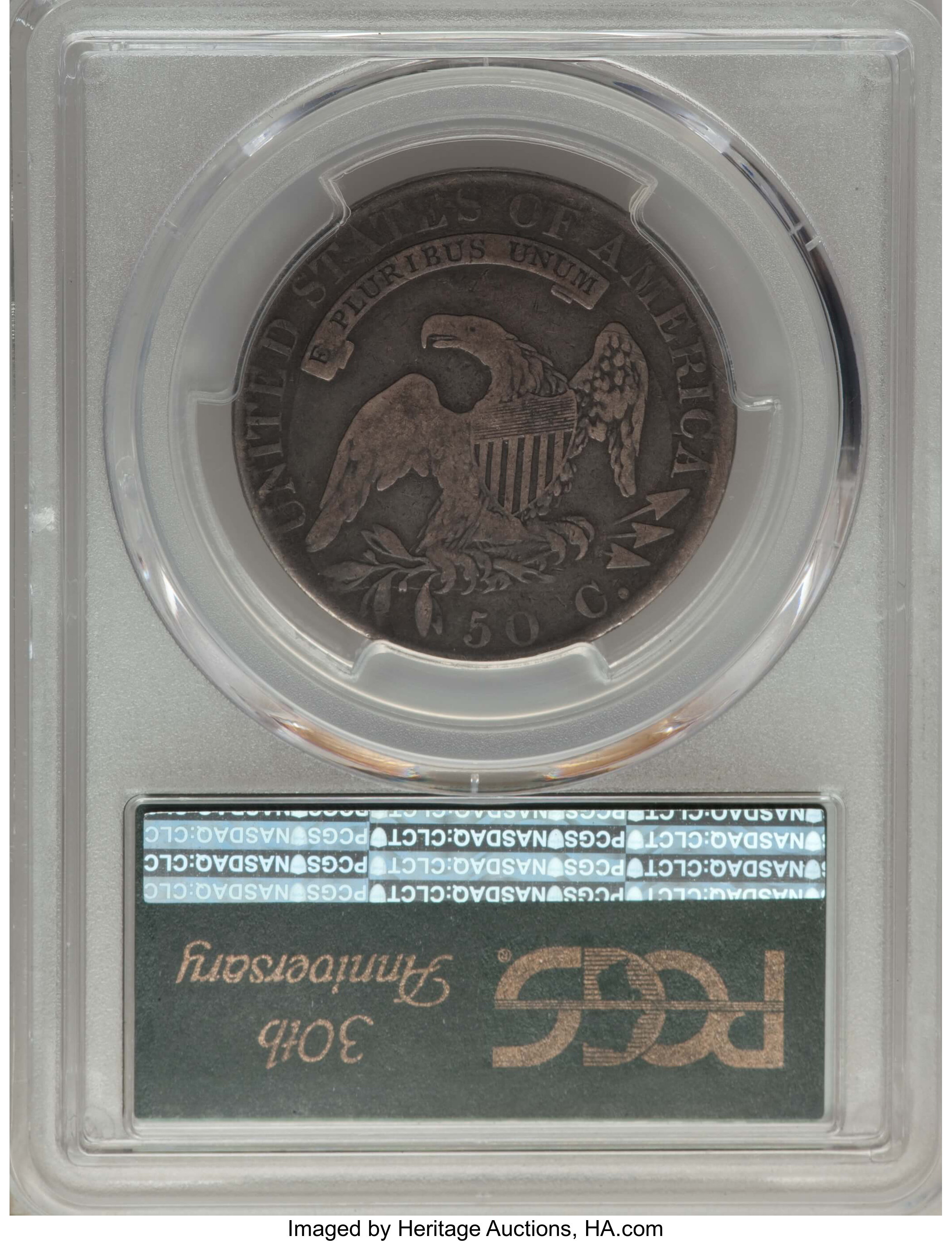 image for: 1819/8 50C Large 9, O-104a, R.2, VF20 PCGS Secure. EX: 30th Anniversary. PCGS Population: (1/6 and 0/0+). NGC Census: (0/7 ...