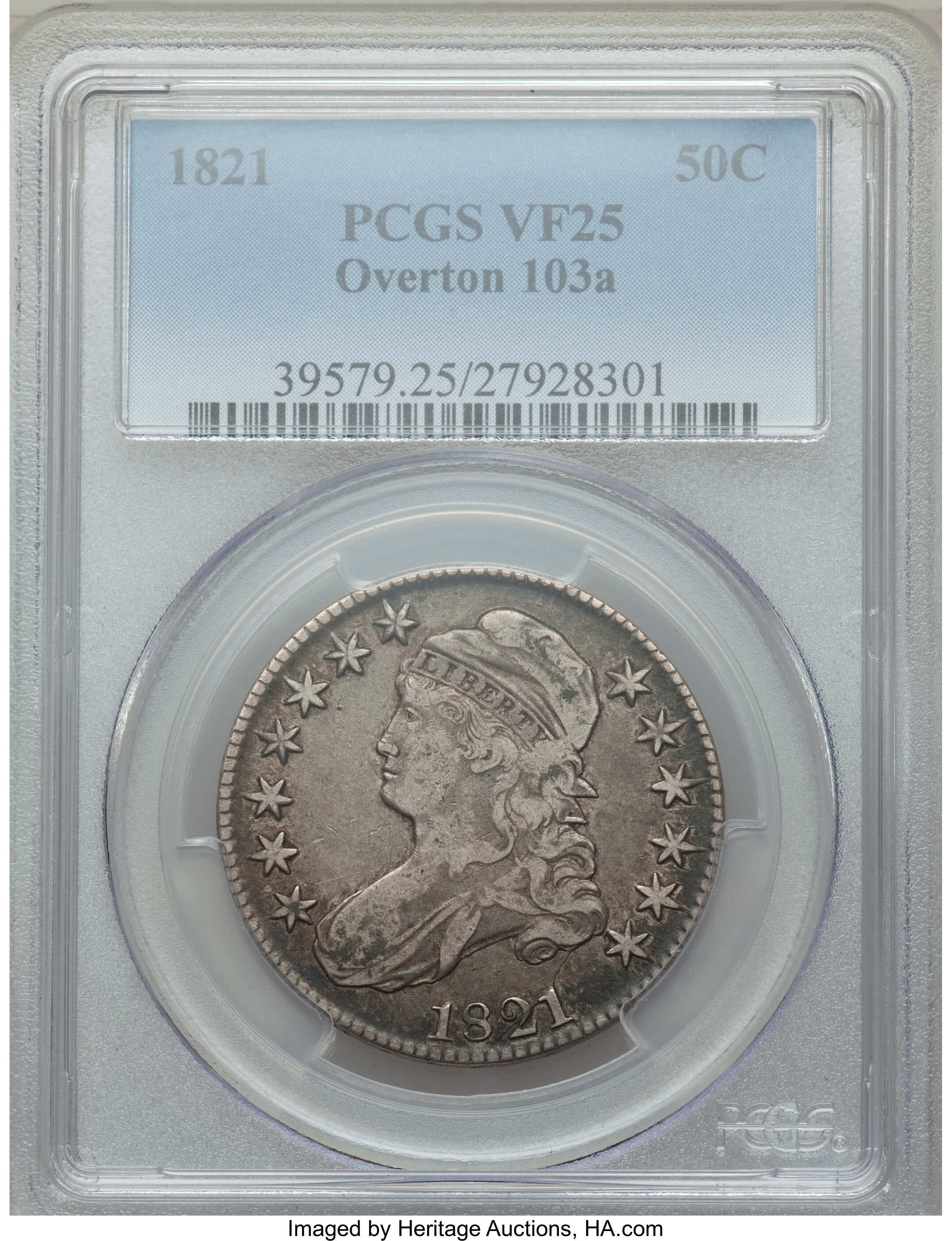 image for: 1821 50C O-103a, R.4, VF25 PCGS. PCGS Population: (1/4). NGC Census: (0/7).  Mintage 1,305,797. ...