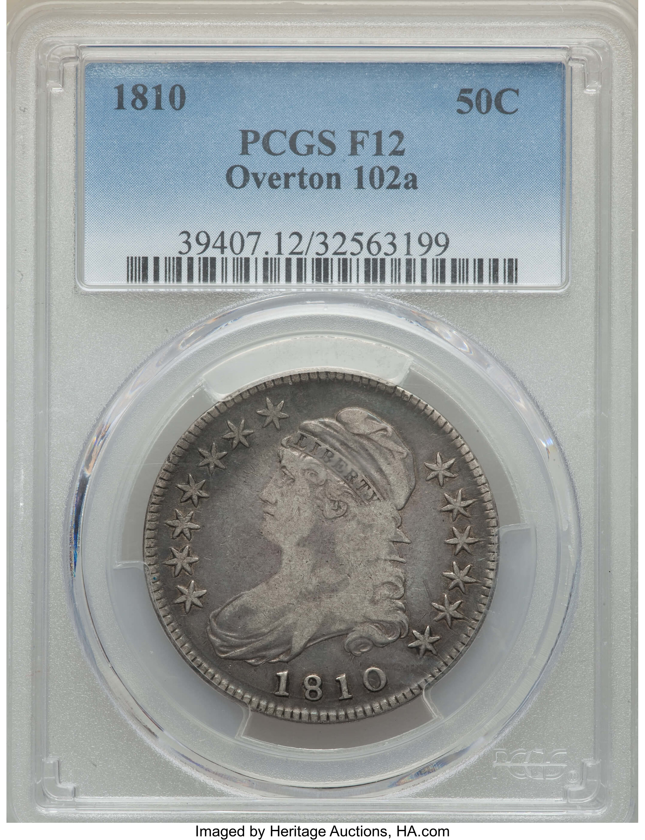 image for: 1810 50C O-102a, R.1, Fine 12 PCGS. PCGS Population: (2/16). NGC Census: (1/26). Fine 12....