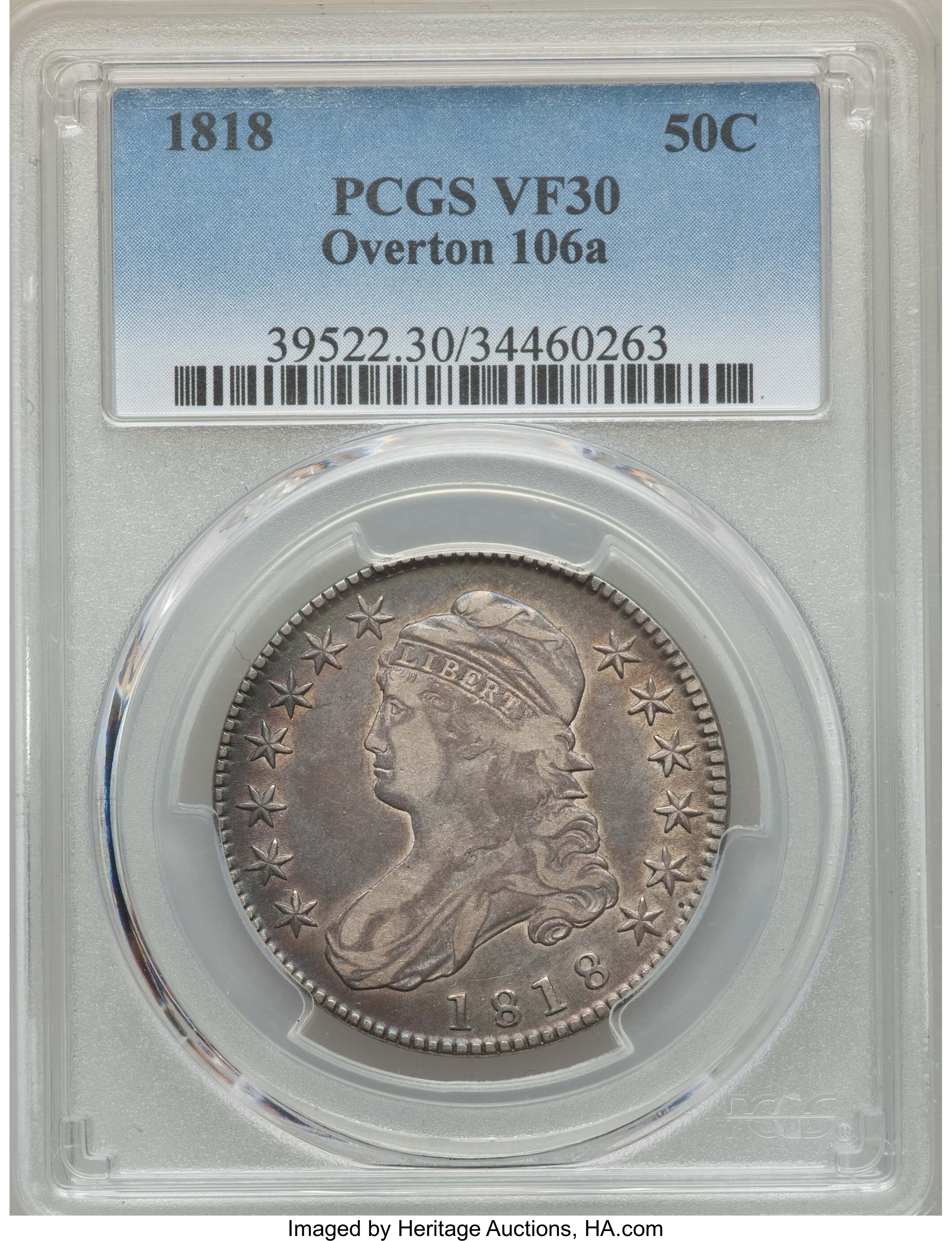 image for: 1818 50C O-106a, R.3, VF30 PCGS. PCGS Population: (1/6). NGC Census: (0/8).  Mintage 1,960,322. ...