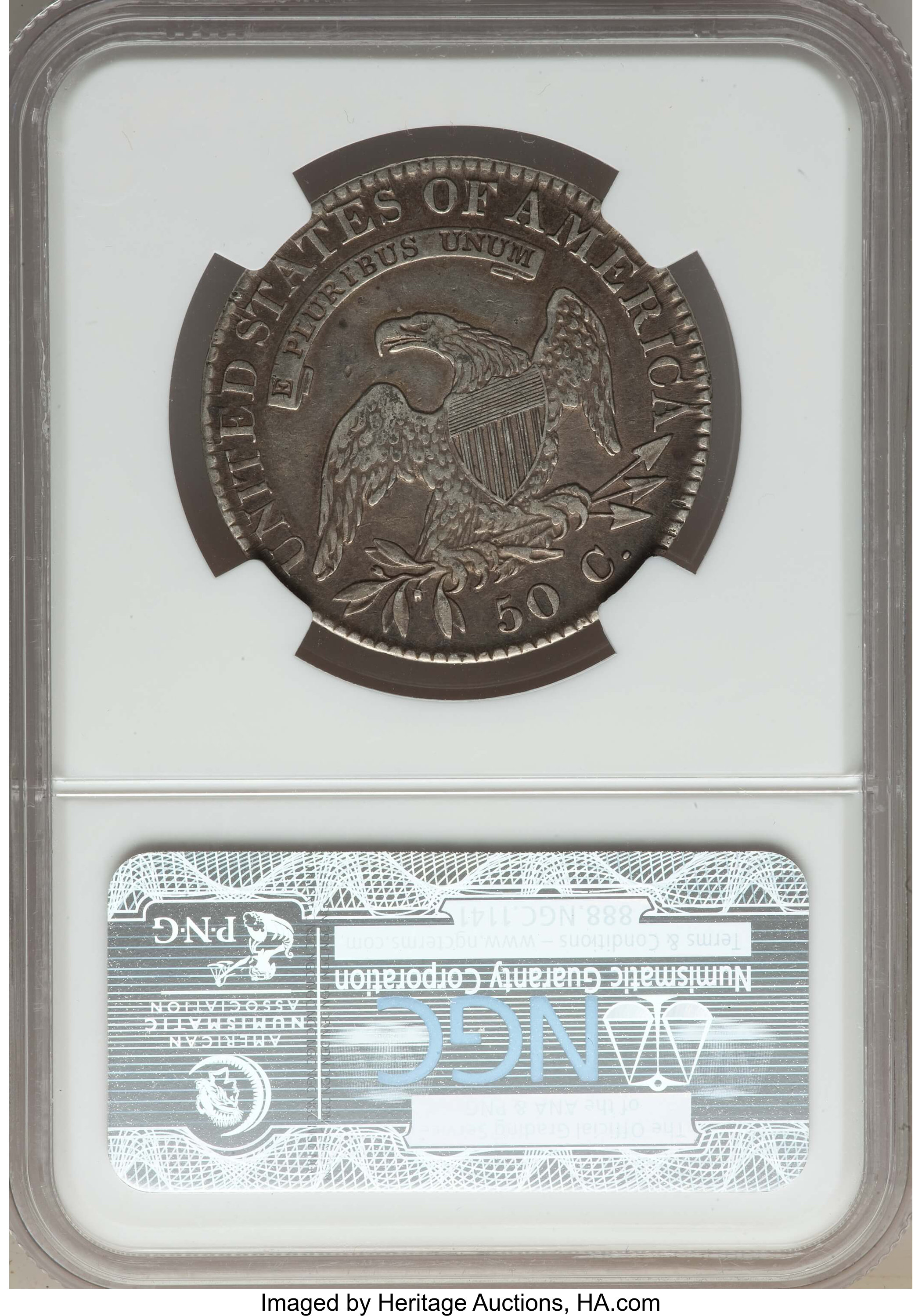 image for: 1822 50C O-106a, R.3, VF25 NGC. EX: Stack's W 57th St Collection. NGC Census: (1/9). PCGS Population: (0/13).  Mintage 1,55...