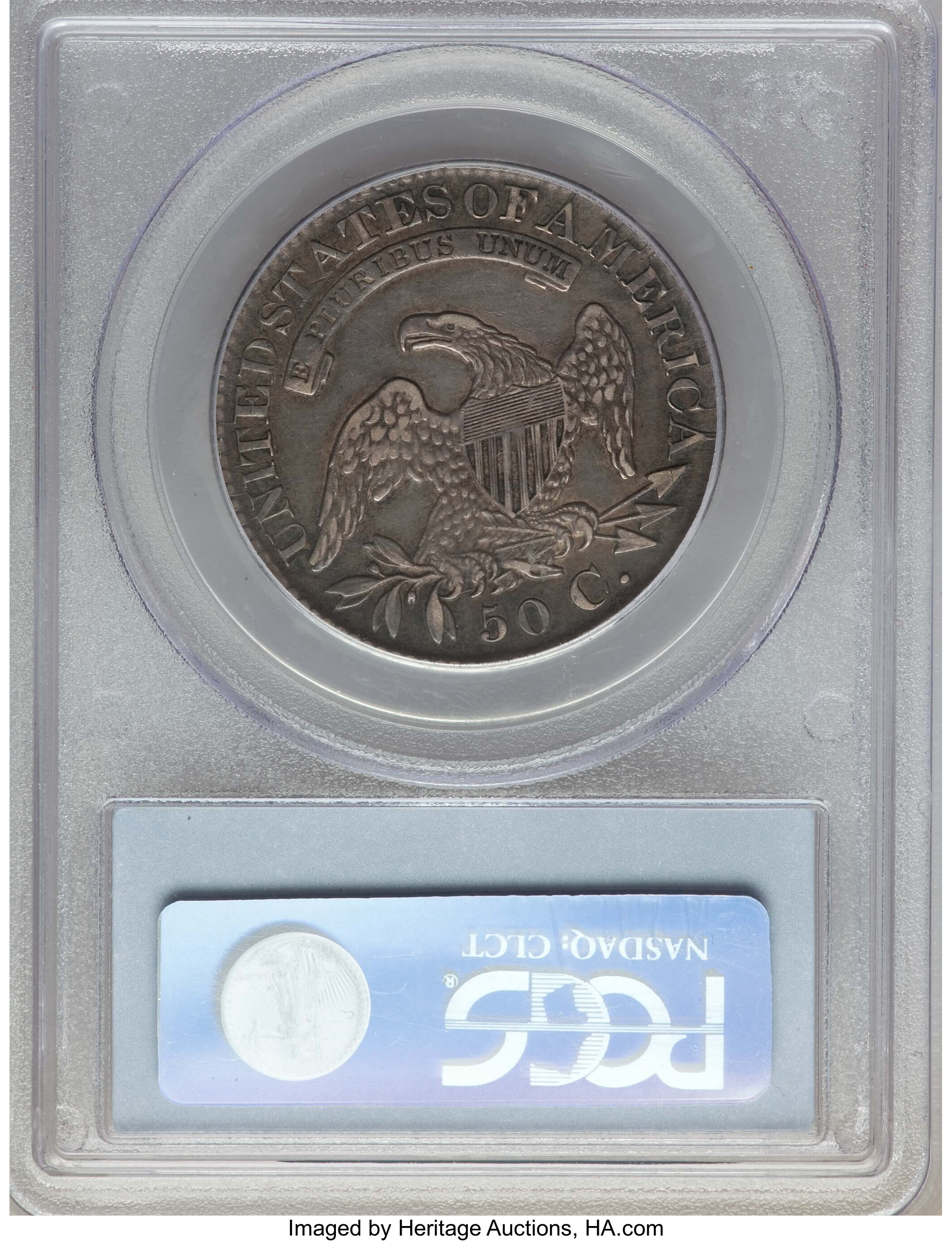 image for: 1827 50C Square Base 2, O-108a, Low R.4, XF45 PCGS. PCGS Population: (4/3). NGC Census: (3/3). XF45. Mintage 5,493,400....