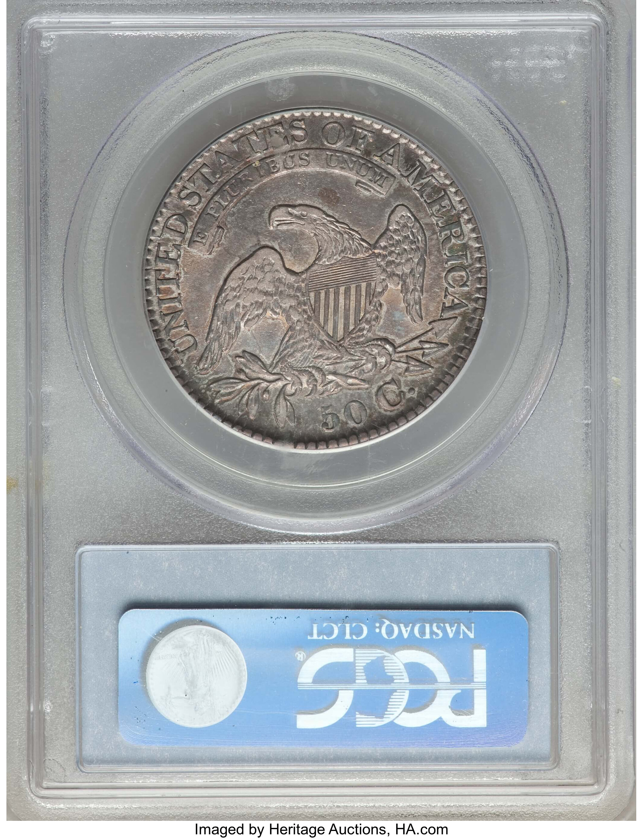 image for: 1827 50C Square Base 2, O-118, R.3, AU53 PCGS. PCGS Population: (2/4). NGC Census: (1/6). AU53. Mintage 5,493,400....