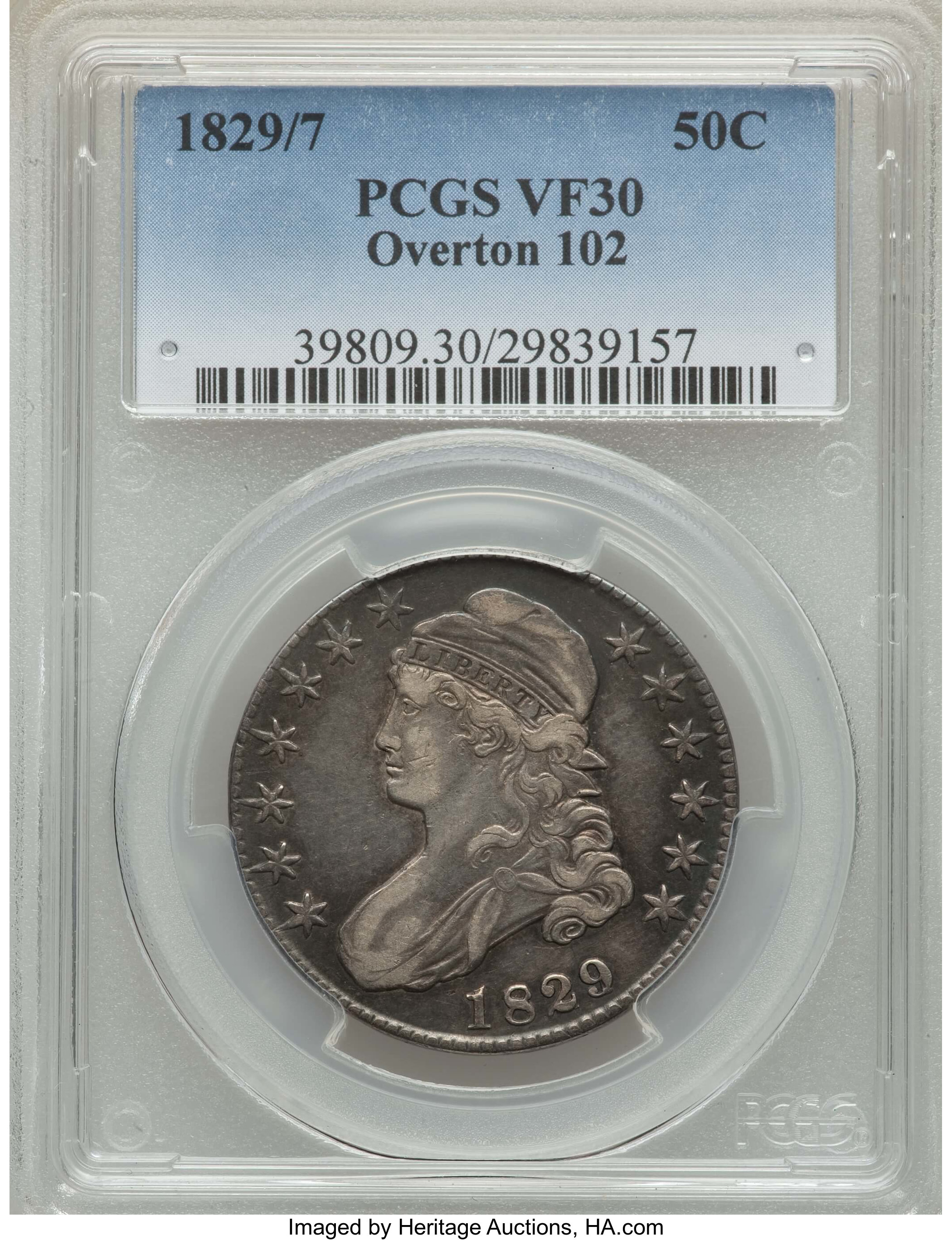 image for: 1829/7 50C O-102, R.2, VF30 PCGS. PCGS Population: (4/20). NGC Census: (0/33)....