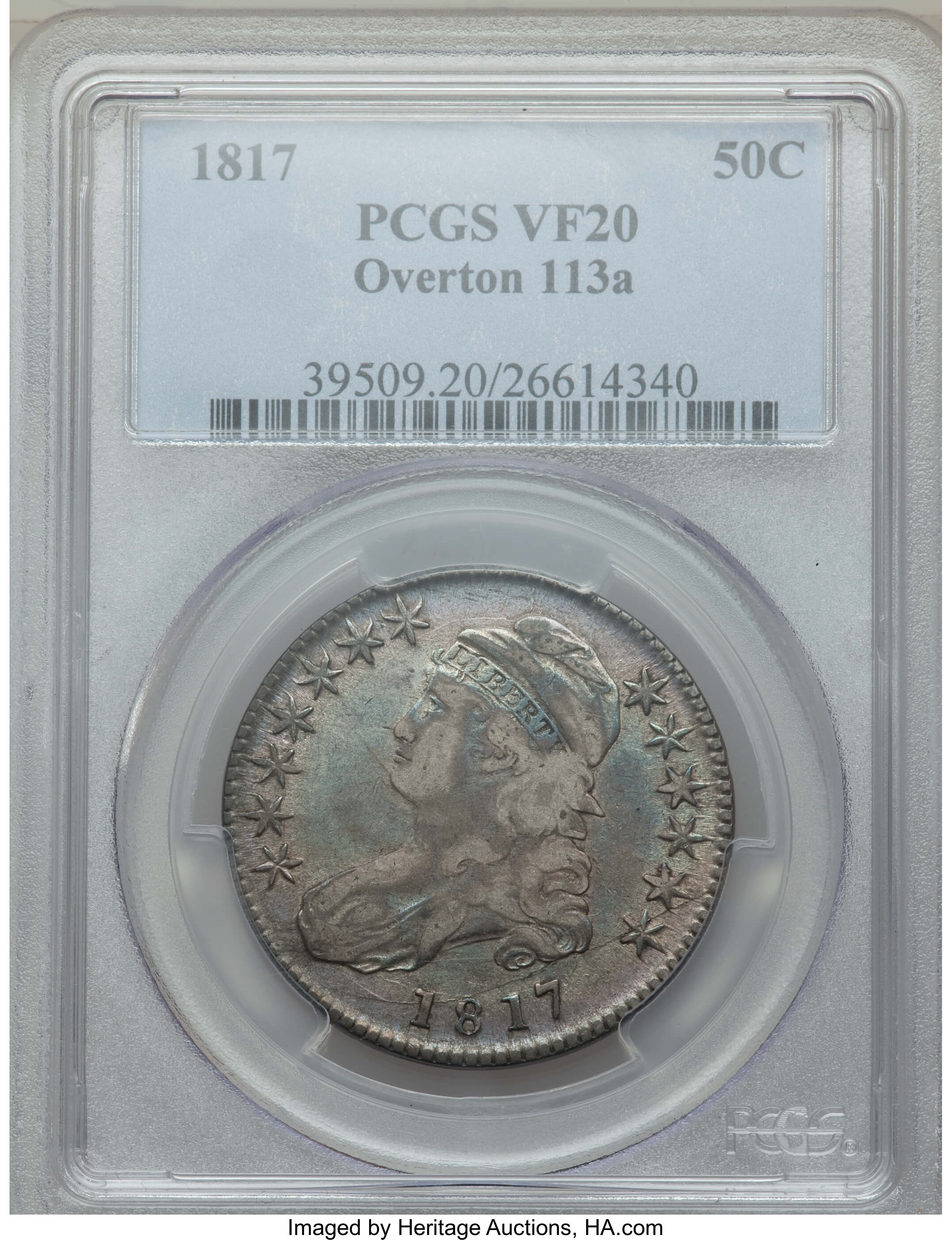 image for: 1817 50C O-113a, R.4, VF20 PCGS. PCGS Population: (1/10). NGC Census: (0/3). VF20. Mintage 1,215,567. ...