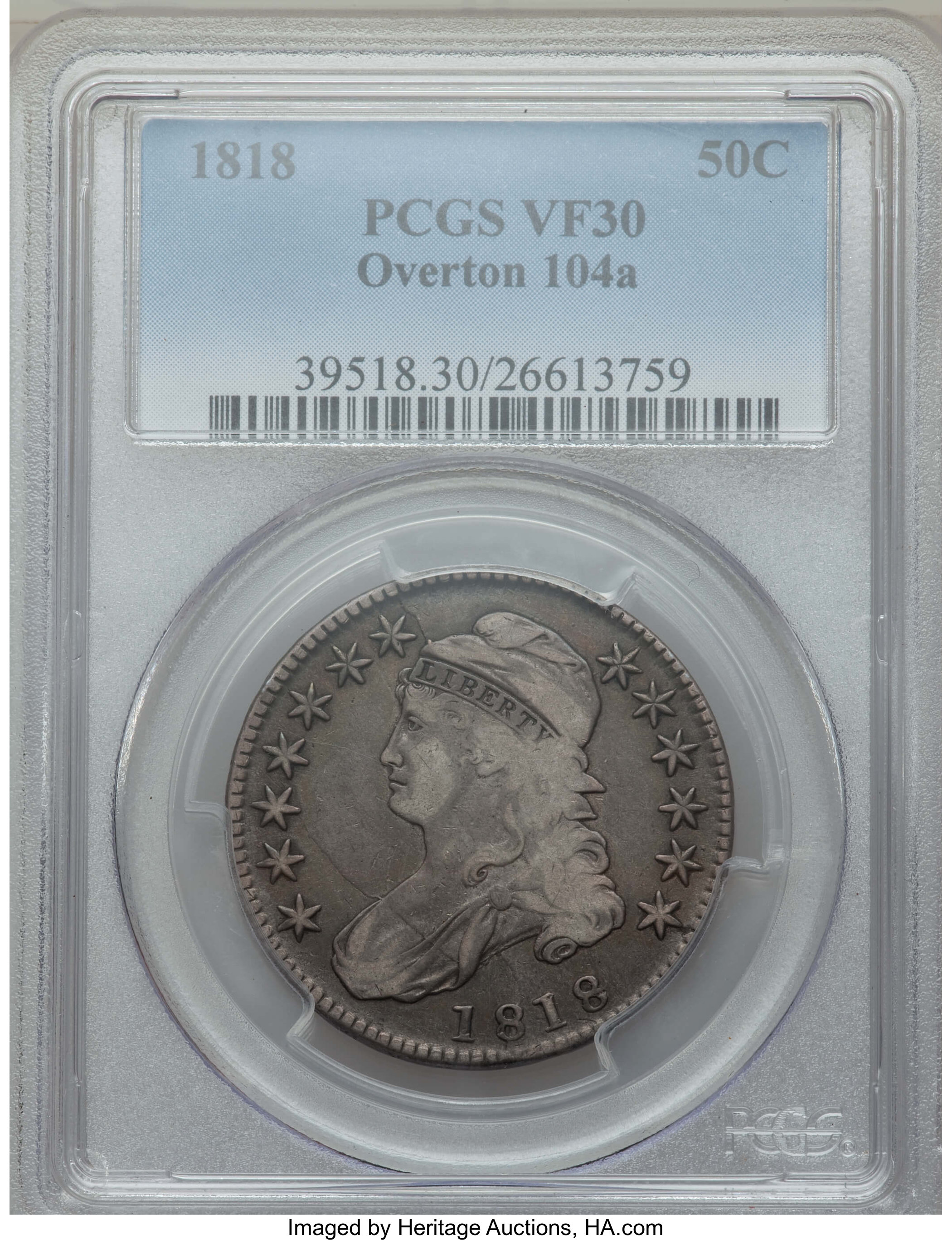 image for: 1818 50C O-104a, R.3, VF30 PCGS. PCGS Population: (5/15). NGC Census: (1/15).  Mintage 1,960,322. ...