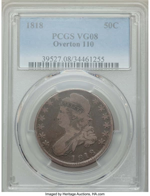 image for: 1818 50C O-110, R.4, VG8 PCGS. PCGS Population: (1/13). NGC Census: (0/7). VG8 . Mintage 1,960,322. From The Loma Lin...