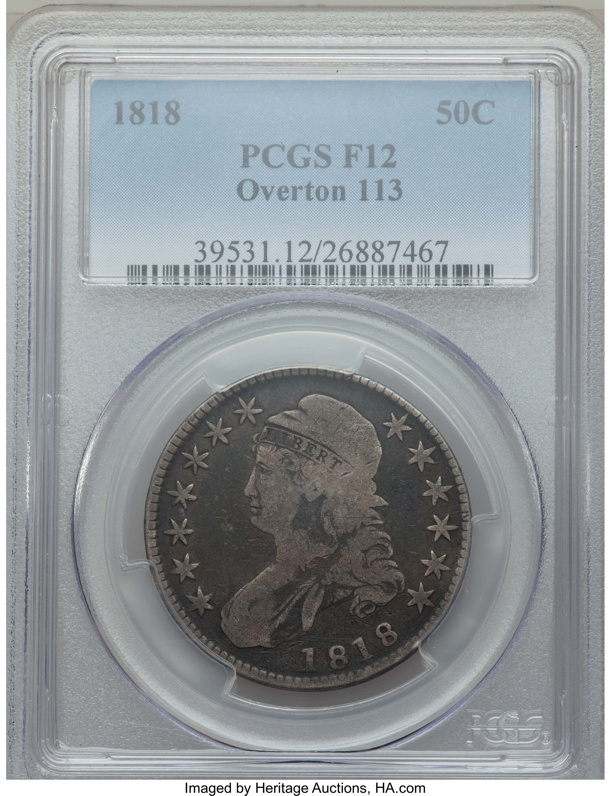 image for: 1818 50C O-113, R.3, Fine 12 PCGS. PCGS Population: (1/14). NGC Census: (1/12). Fine 12. ...