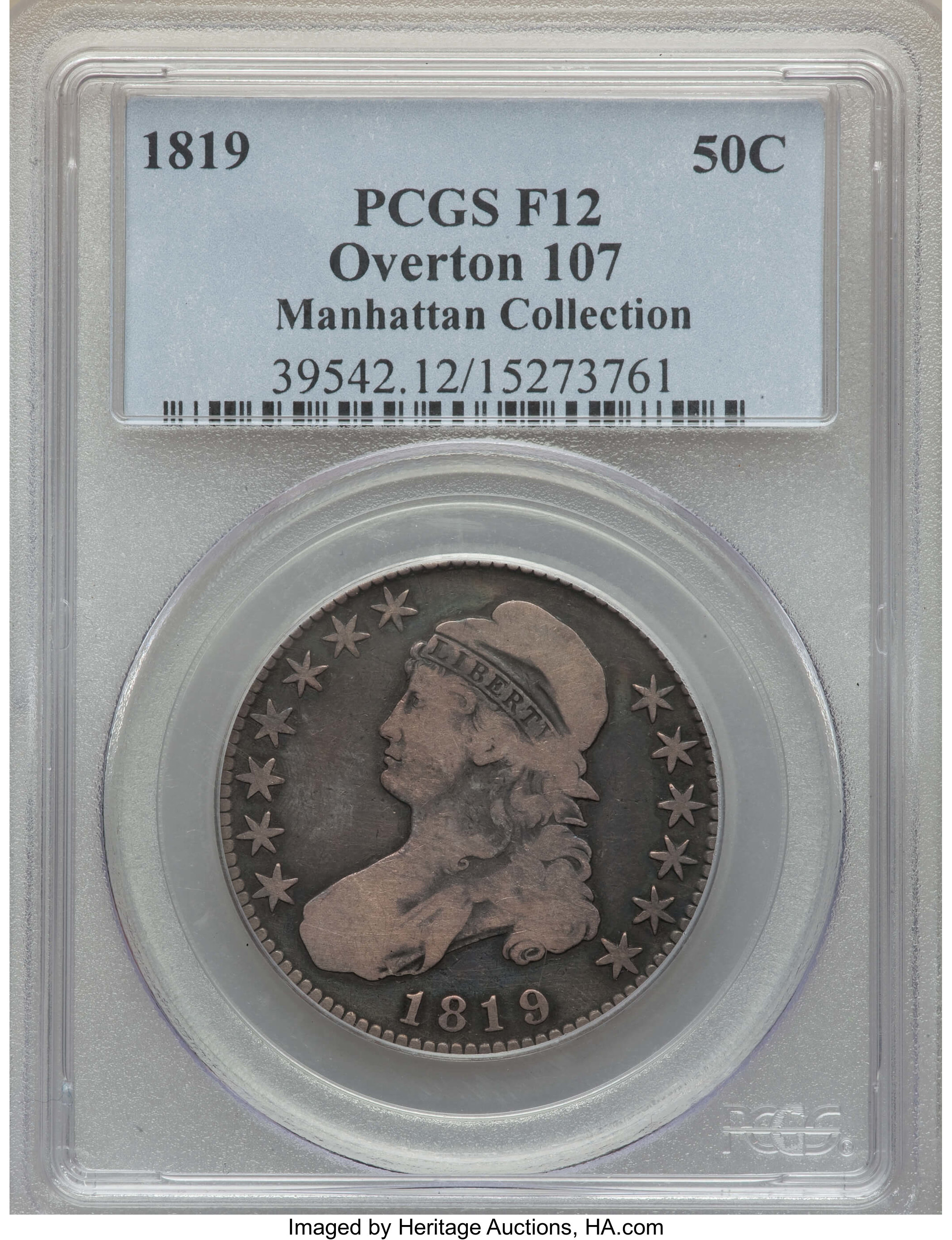 image for: 1819 50C O-107, R.4, Fine 12 PCGS. Ex: Manhattan Collection. PCGS Population: (1/9). NGC Census: (0/7). Fine 12. Mintage 2,...