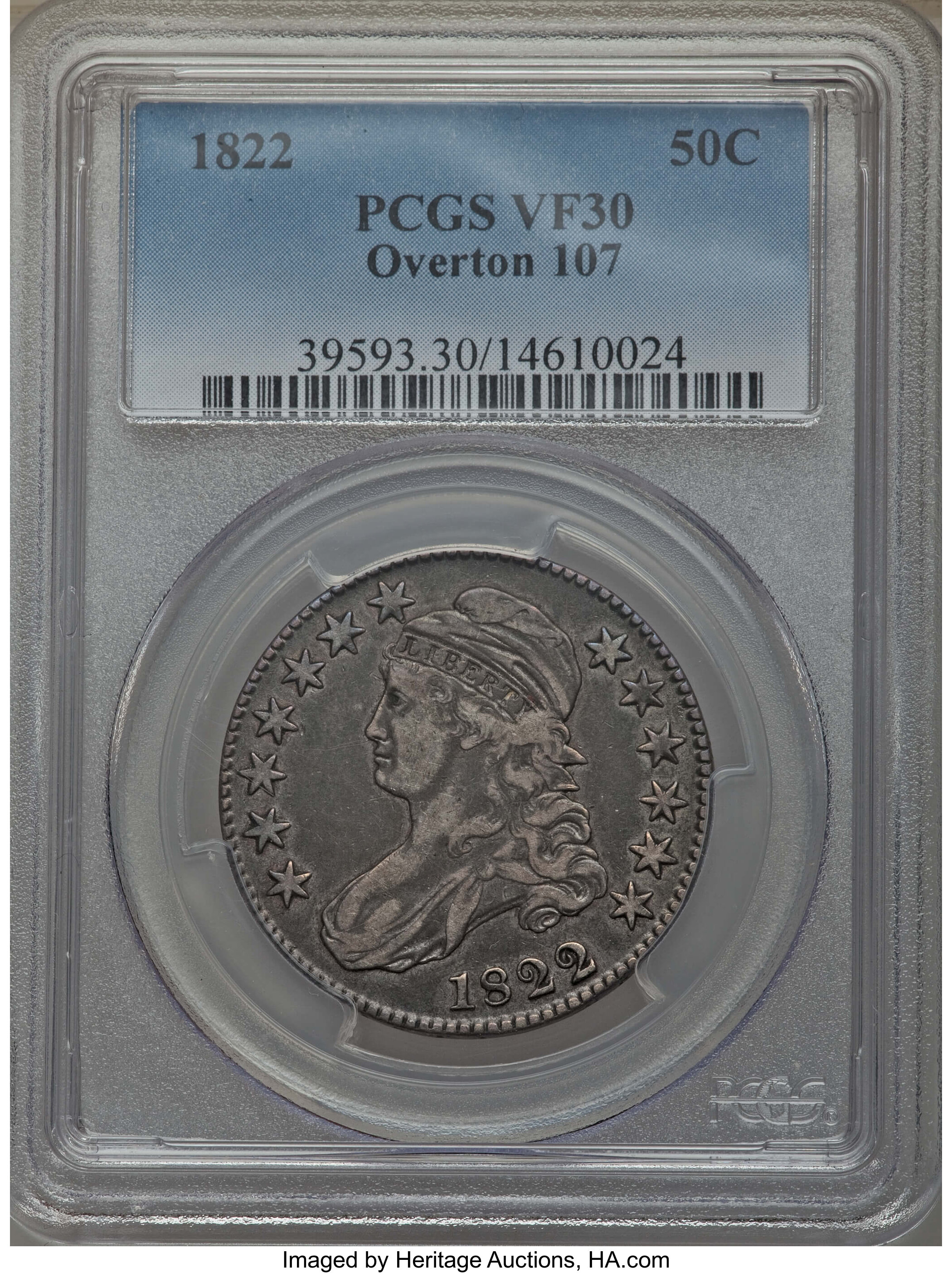 image for: 1822 50C O-107, R.2, VF30 PCGS. PCGS Population: (2/13). NGC Census: (0/9).  Mintage 1,559,573. ...