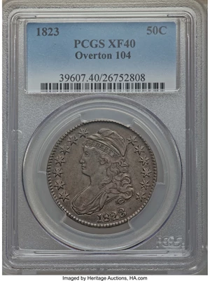 image for: 1823 50C O-104, R.3, XF40 PCGS. PCGS Population: (7/18). NGC Census: (3/20). XF40. Mintage 1,694,200. ...