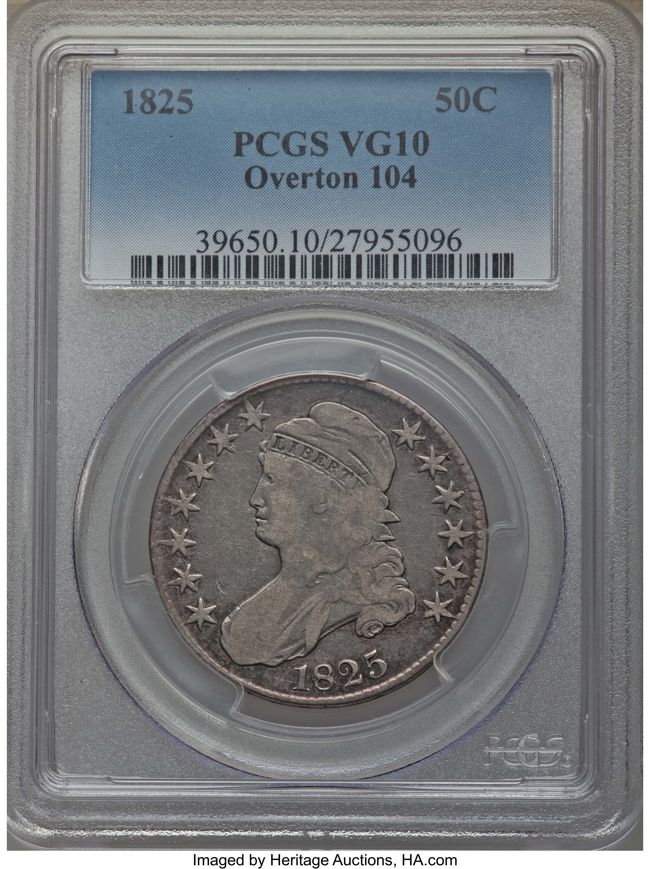 image for: 1825 50C O-104, High R.4, VG10 PCGS. PCGS Population: (1/15). NGC Census: (1/6).  Mintage 2,900,000. ...
