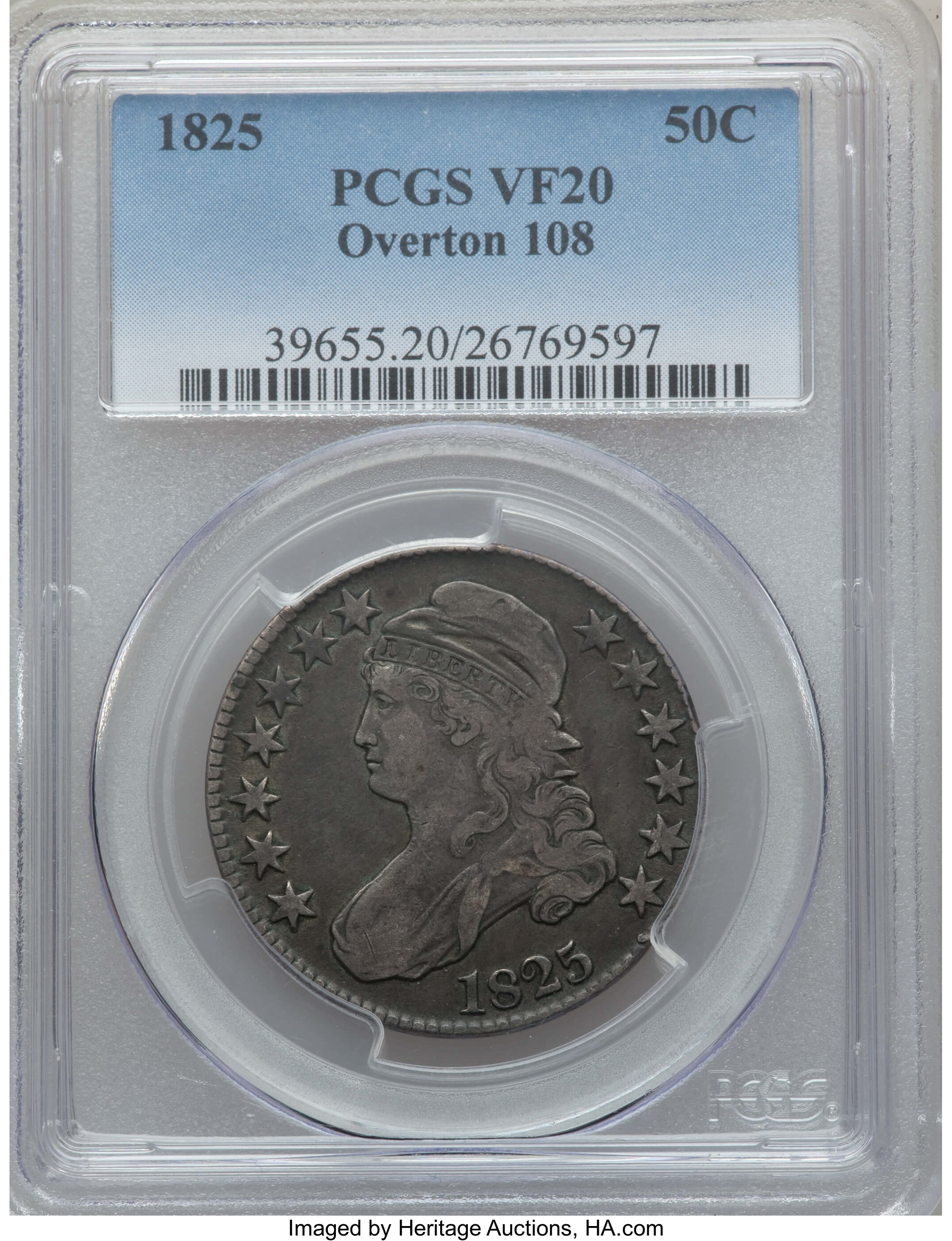 image for: 1825 50C O-108, R.3, VF20 PCGS. PCGS Population: (1/15). NGC Census: (0/15). VF20. ...
