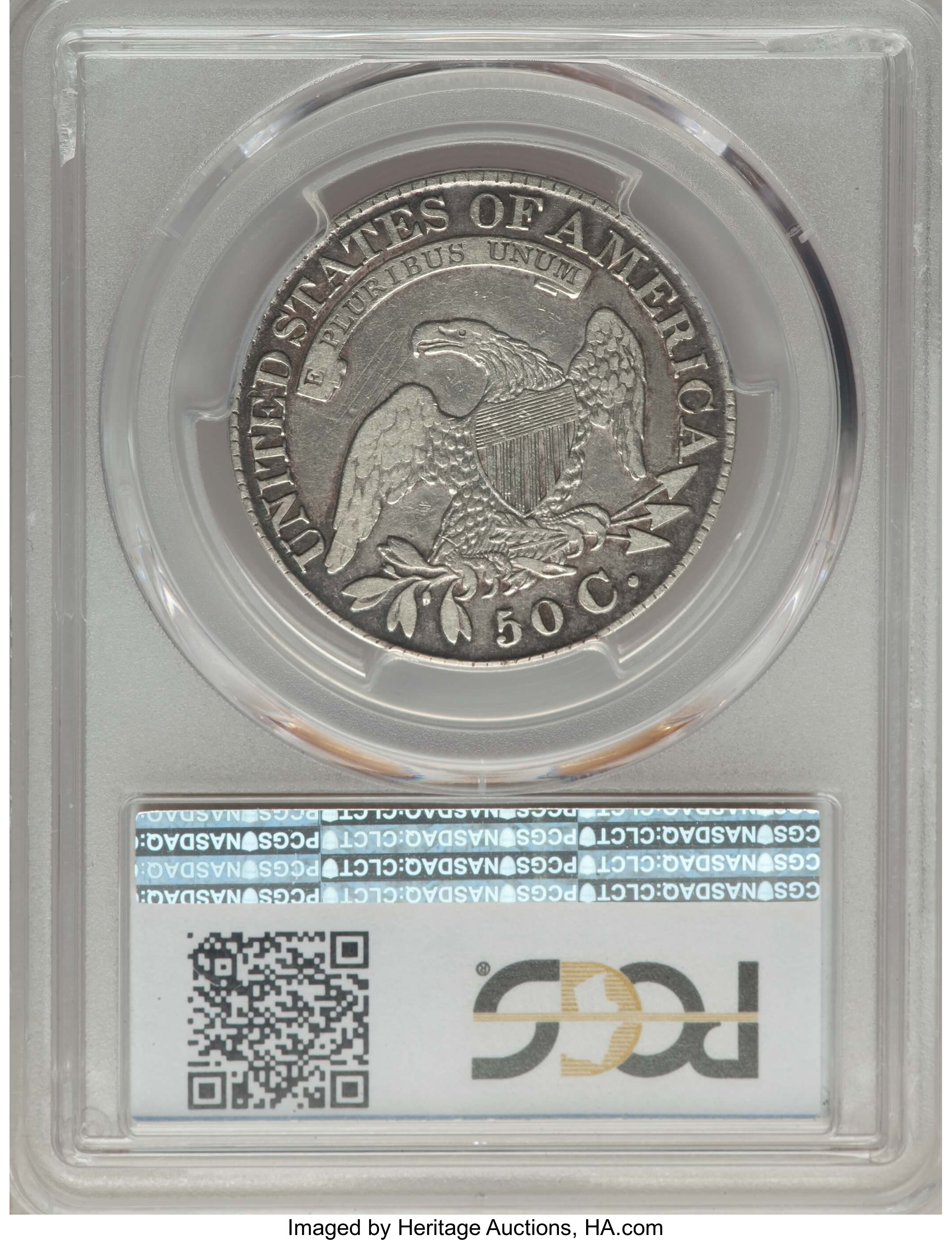 image for: 1828 50C Curl Base 2, No Knob, O-105, R.5, Fine 12 PCGS. PCGS Population: (1/11). NGC Census: (0/6). Fine 12. Mintage 3,075...