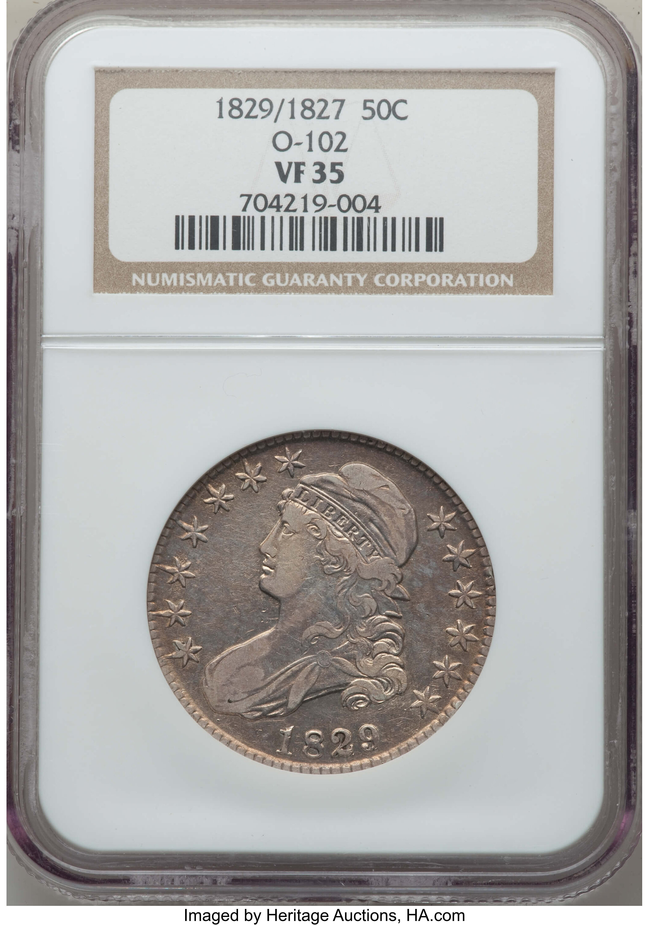 image for: 1829/7 50C O-102, R.2, VF35 NGC. NGC Census: (1/32). PCGS Population: (1/19).  ...