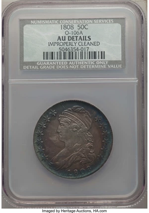 image for: 1808 50C O-106a, R.2, -- Improperly Cleaned -- NCS. AU Details. NGC Census: (0/1). PCGS Population: (2/2). AU50....