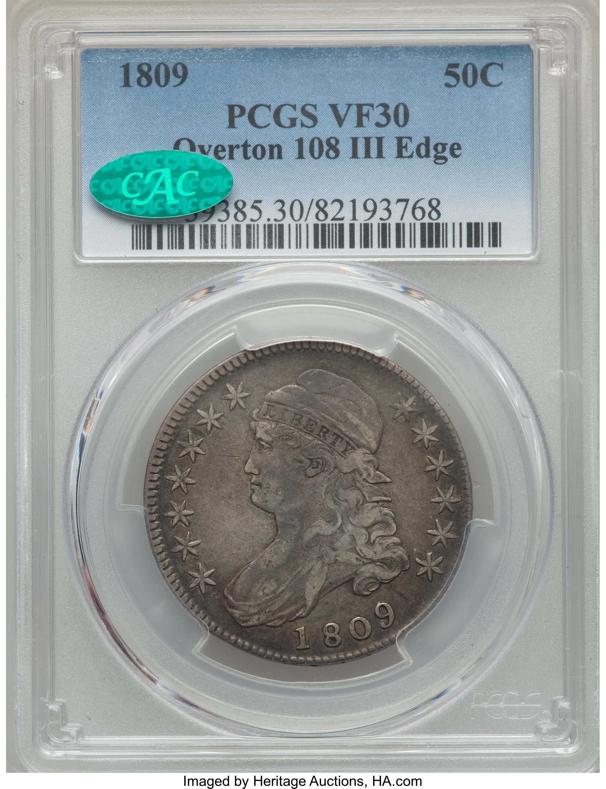 image for: 1809 50C III Edge, O-108, R.4, VF30 PCGS. CAC. PCGS Population: (2/3). NGC Census: (0/0).  Mintage 1,405,810....