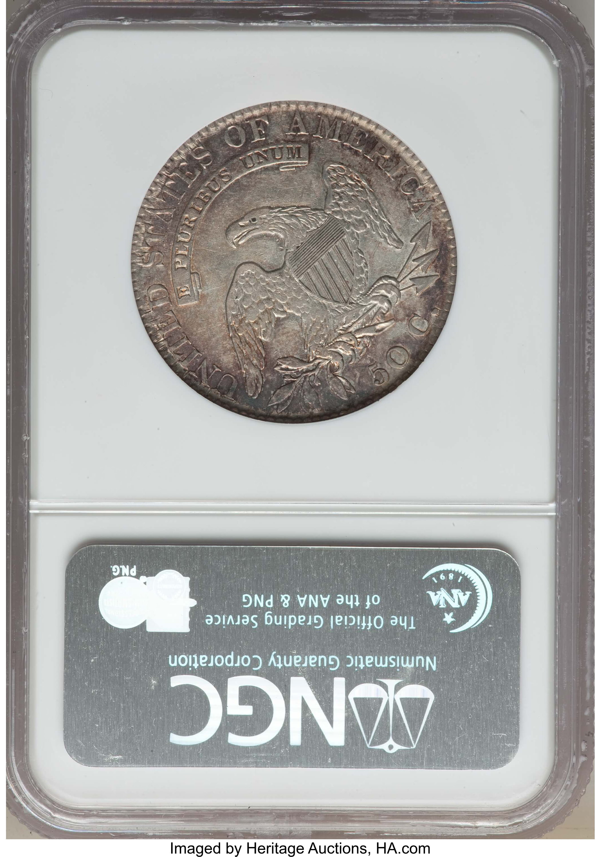 image for: 1820 50C Curl Base 2, Small Date, O-103a, R.2, XF45 NGC. NGC Census: (3/11). PCGS Population: (2/10). XF45. Mintage 751,122...
