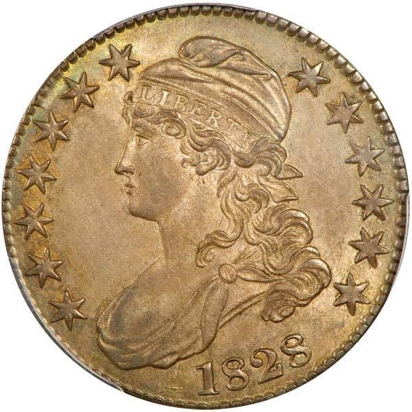 image for: 50C 1828 SQ BASE 2, SM 8'S, LGE LET PCGS MS63 CAC