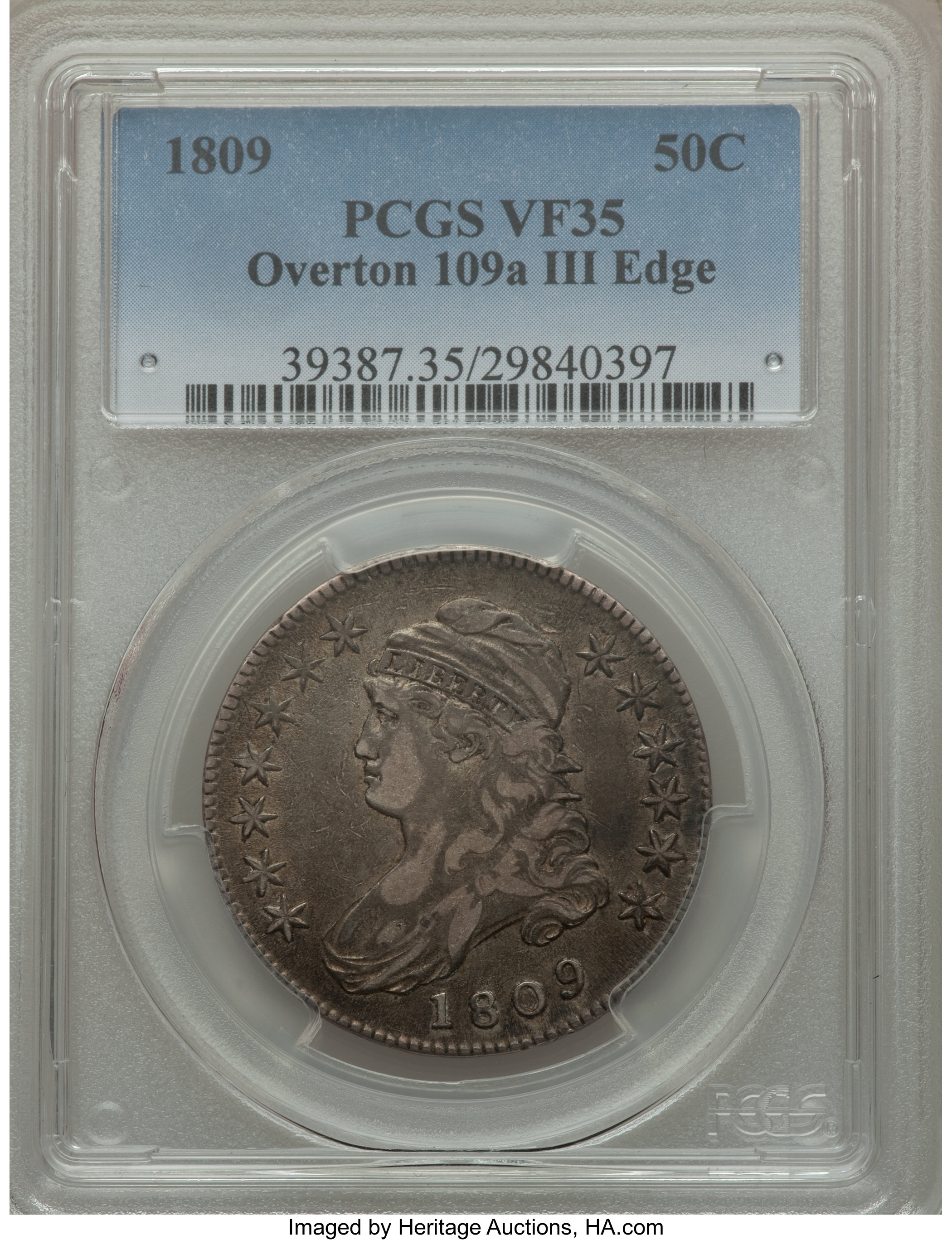 image for: 1809 50C III Edge, O-109a, R.2, VF35 PCGS. PCGS Population (3/8). NGC Census: (2/17). Mintage: 1,405,810. ...